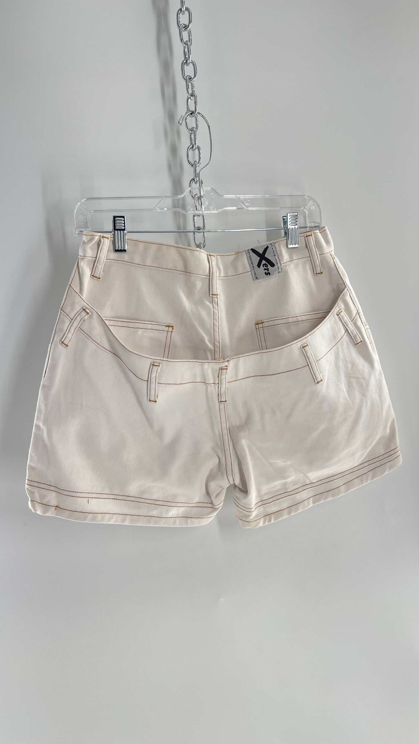 Vintage 1980s Generation X-ers White Contrast Stitch Shorts with Double Waistline on Bum (28)