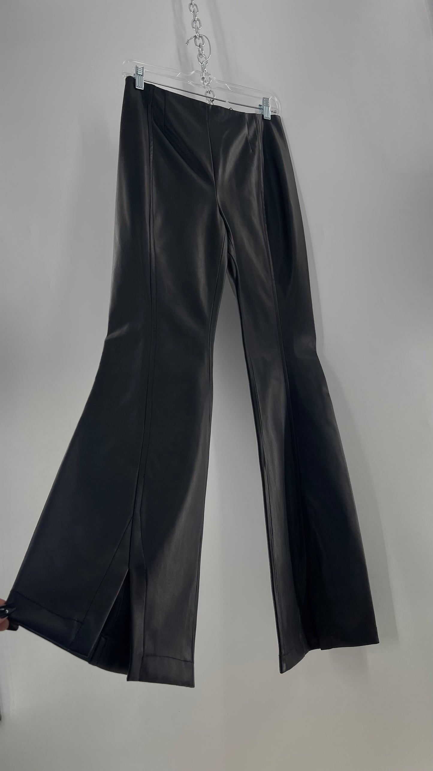 Free People Black Vegan Leather Kick Flares (28)
