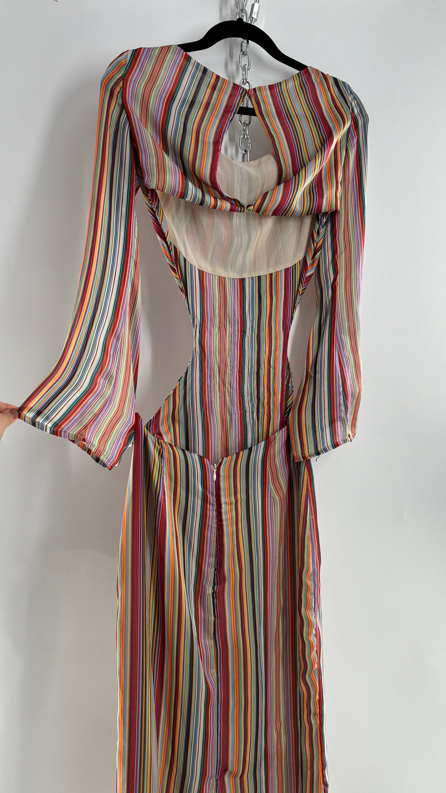 WINTERMUSE Daphne Multicolored Striped Silky Backless Cutout Dress (4)