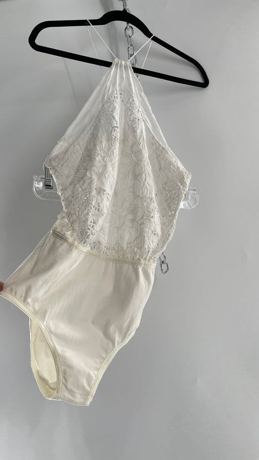 Intimately Free People White Eyelet Lace Open Back Bodysuit (Medium)