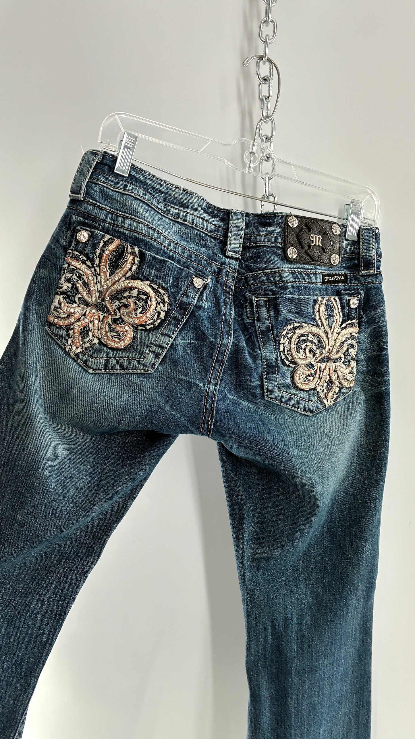 Vintage MISSME Kick Flare Jeans with Embroidered Pockets with Rhinestone Detailing (28)
