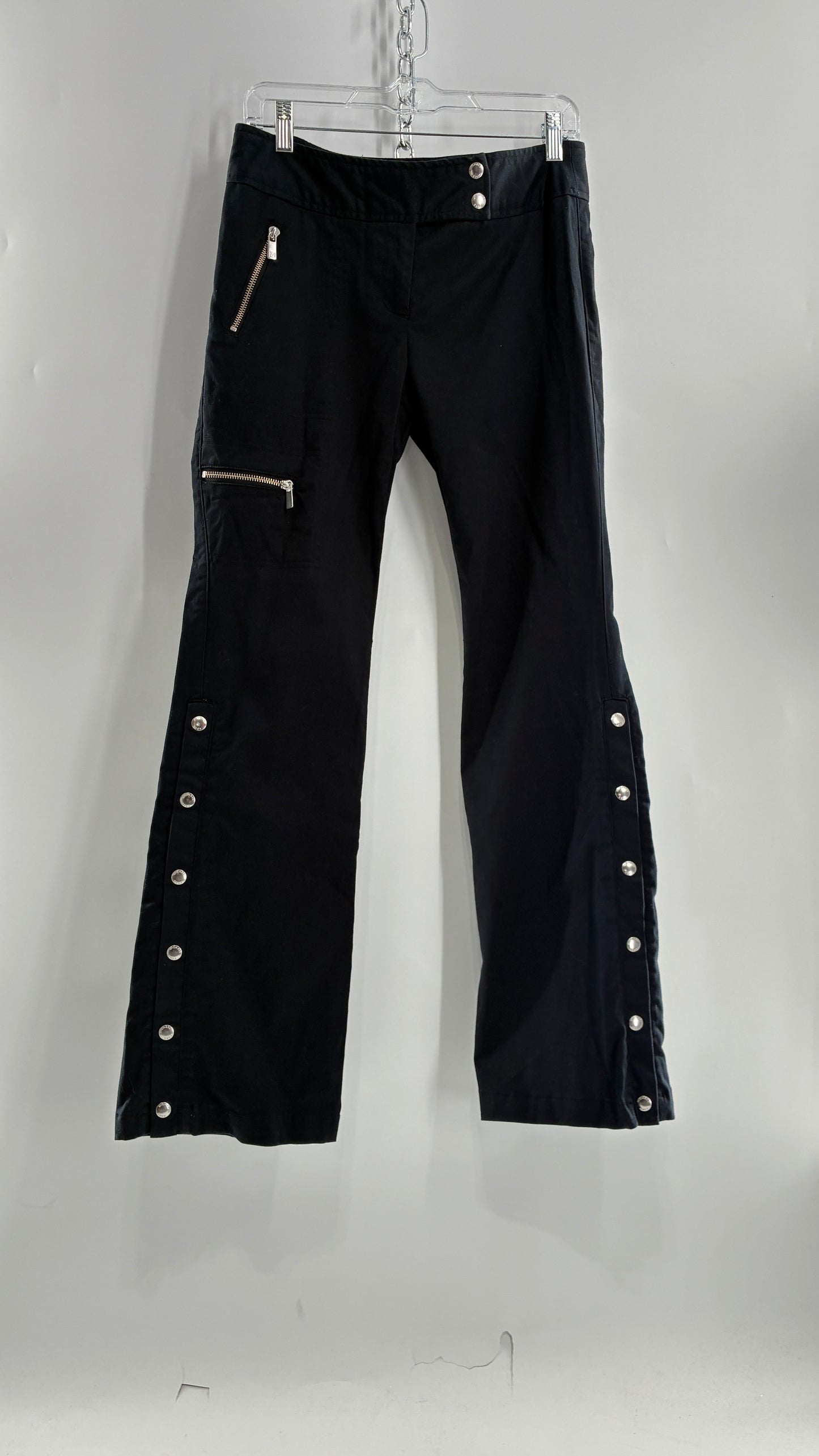 Vintage MICHAEL KORS Black Button Leg Kick Flare Low Rise Pants with Zipper Details and Side Closure (6)