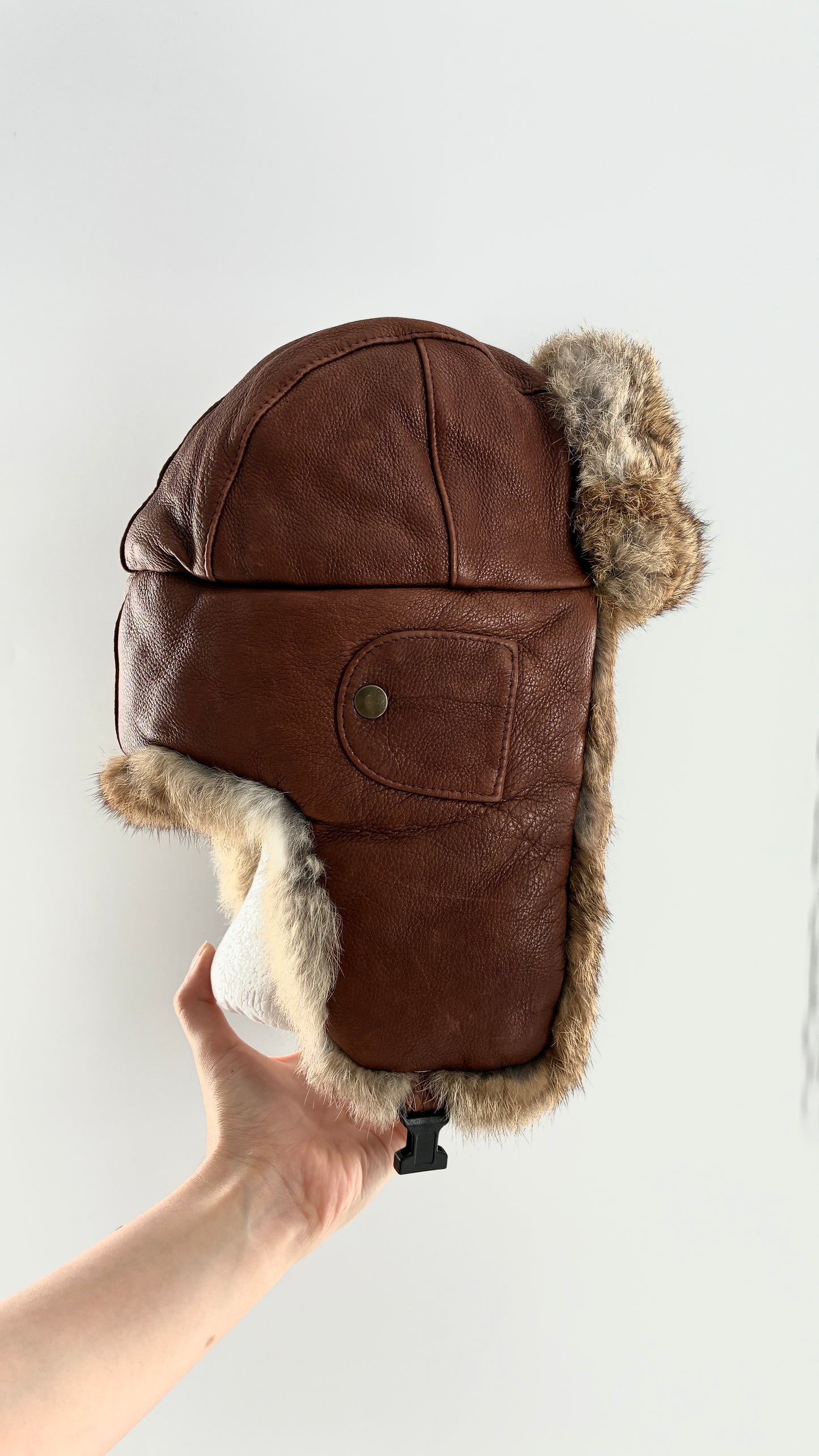 Vintage MAD BOMBER Leather and Rabbit Fur Bomber Style Trapper Hat