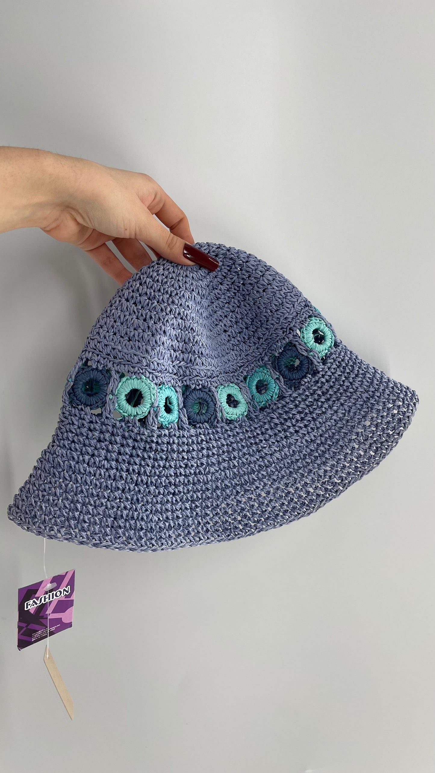 Deadstock Vintage Periwinkle Straw Bucket Hat with Tags Attached