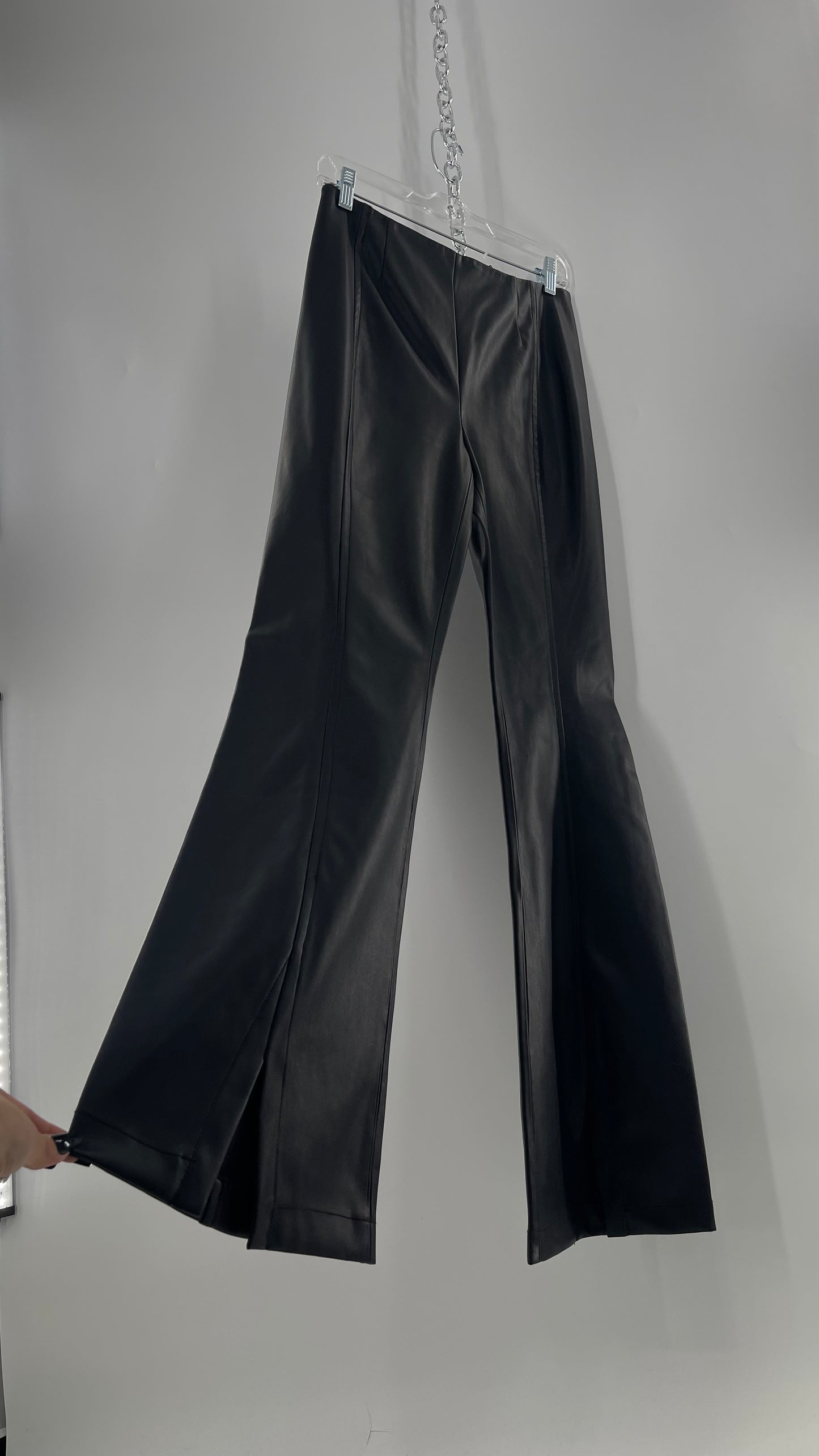 Free People Black Vegan Leather Kick Flares (28)