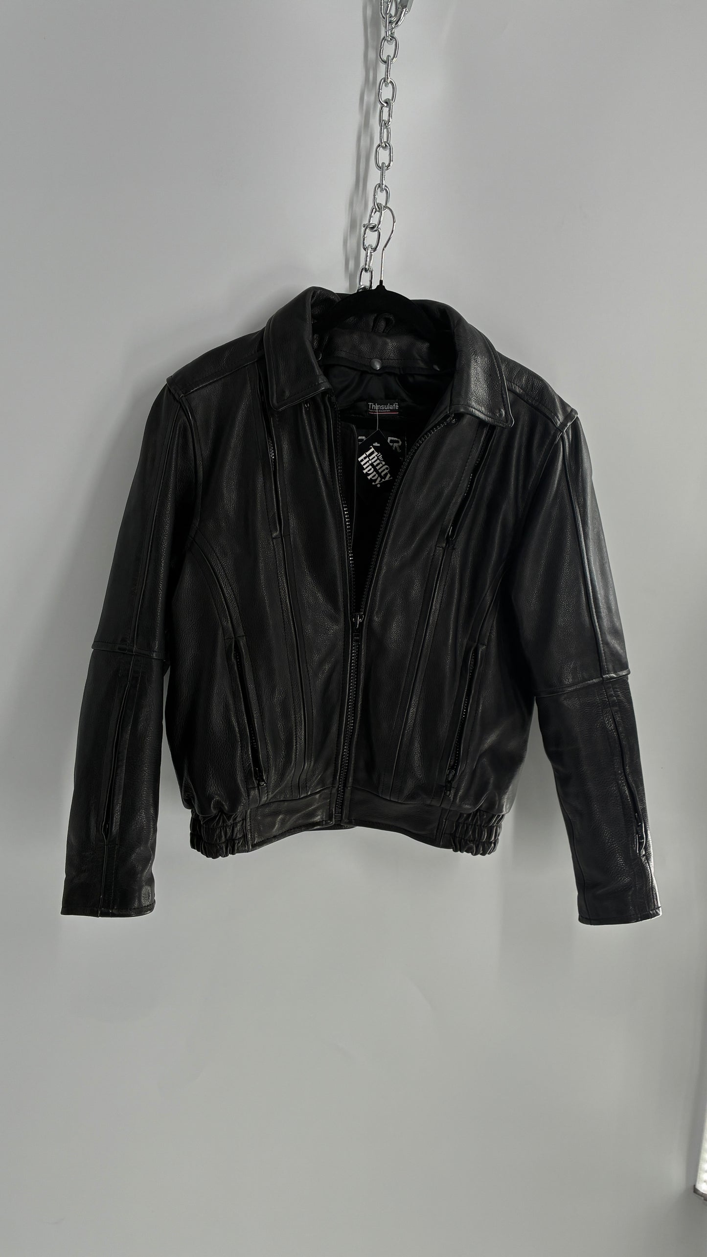 Thinsulate RAIDER Black Leather Motorcycle Bomber Jacket (12)