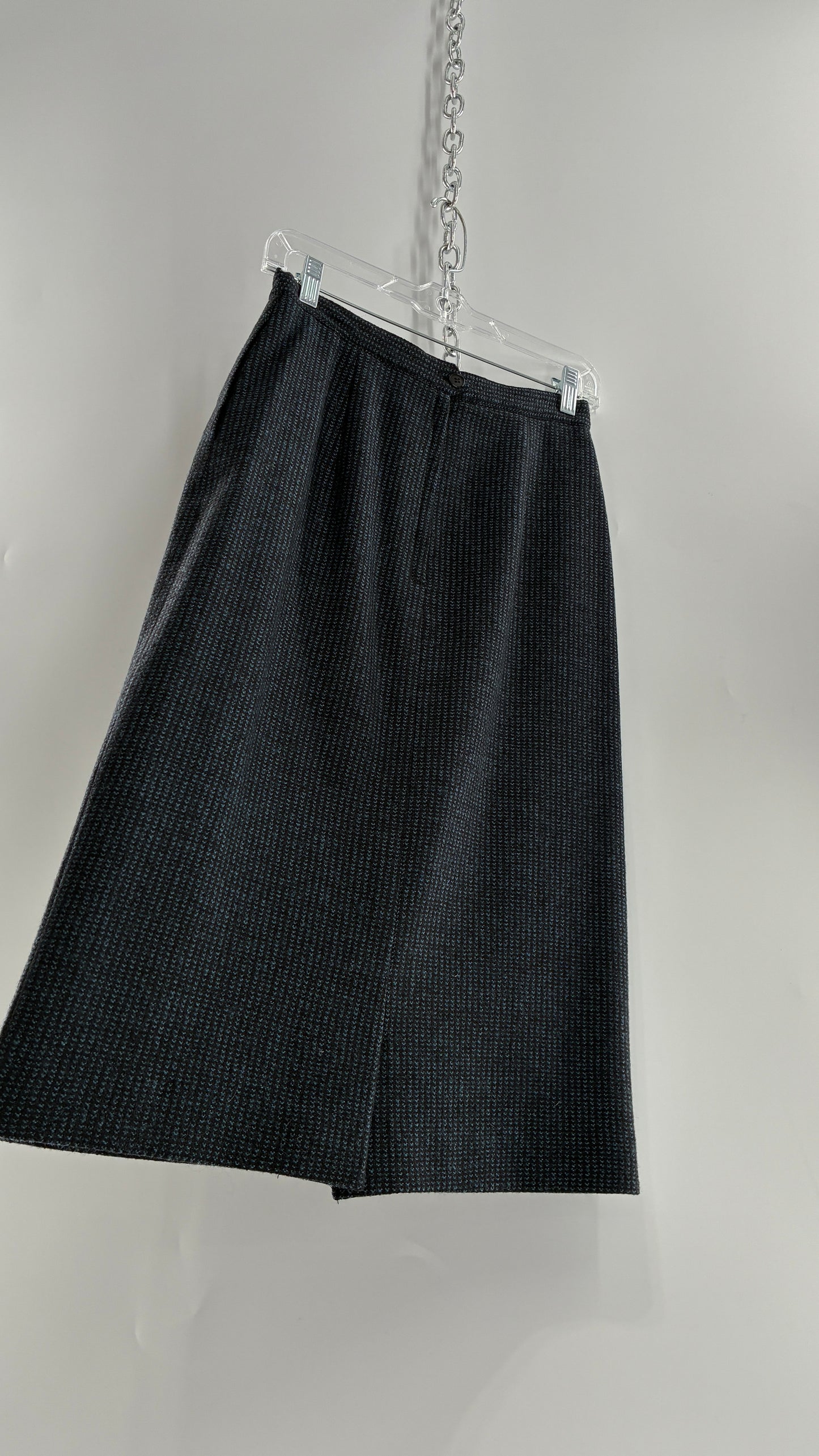 Vintage CHRISTIAN DIOR Navy Woven Maxi Skirt and Oversized Lapel Style Blazer with Padded Shoulders (8)