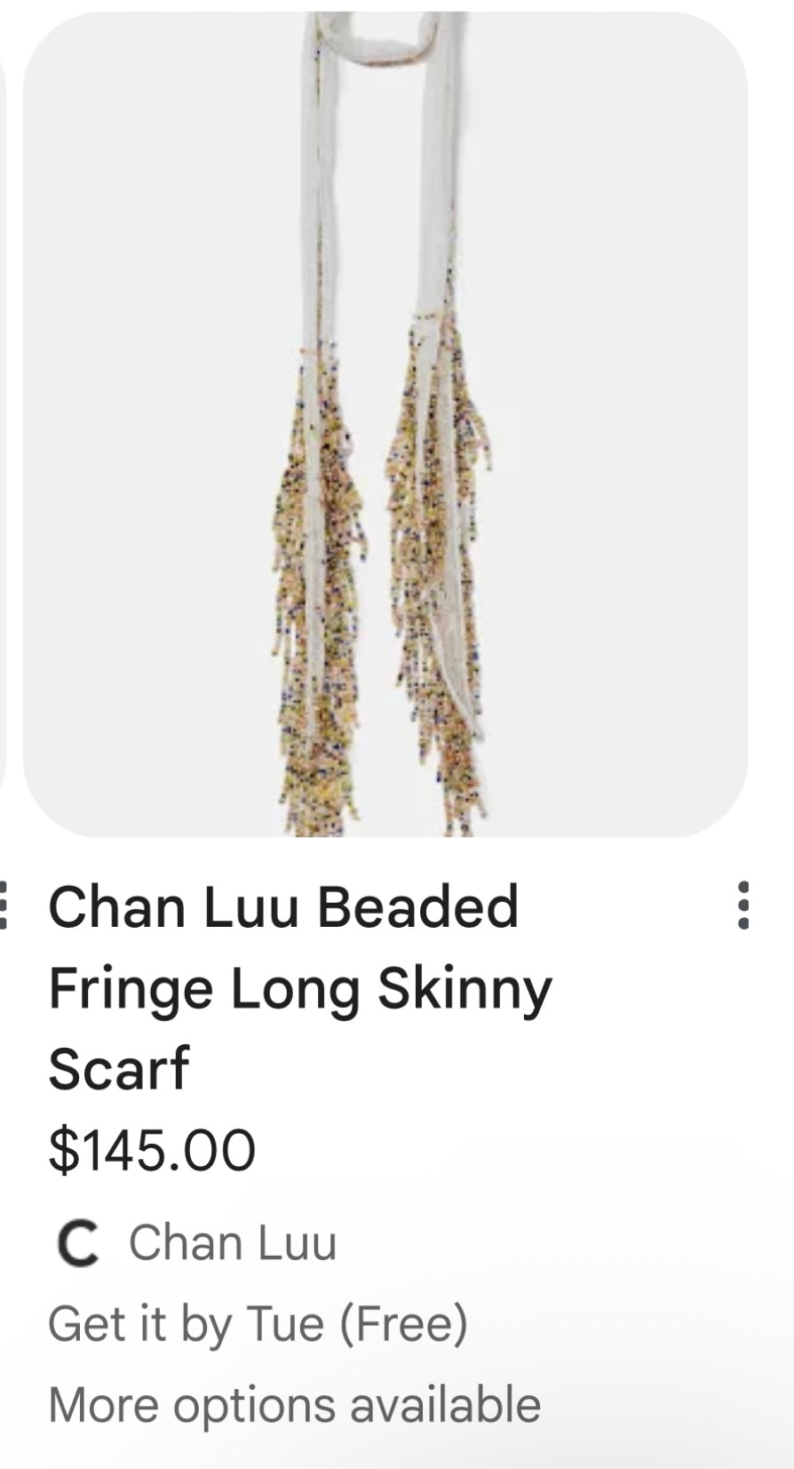Free People CHAN LUU Beaded Fringe Long Skinny Belt/Scarf with Tags Attached