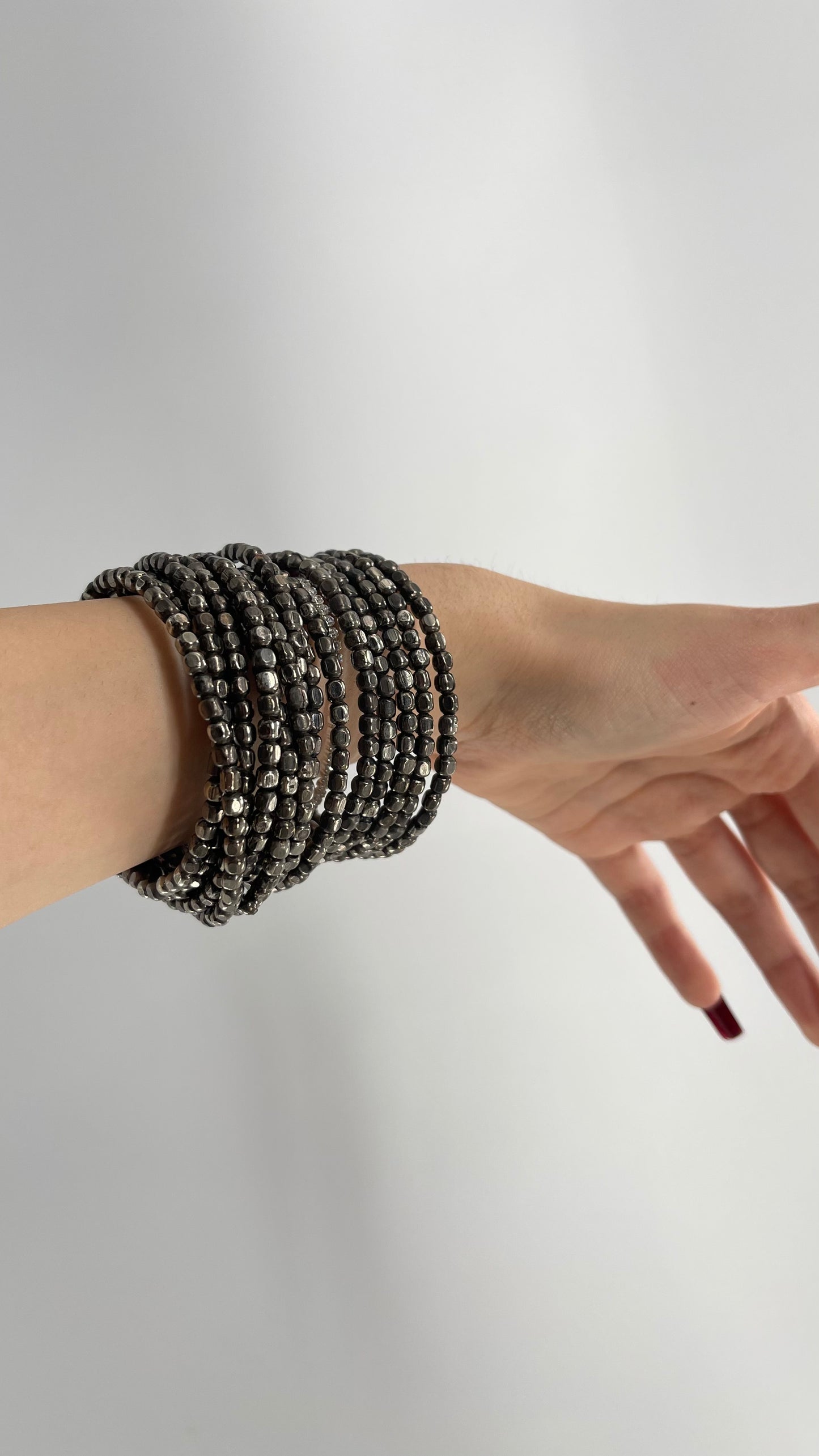 Vintage Gunpowder Metal Stone Wrap Around Bangle Bracelet