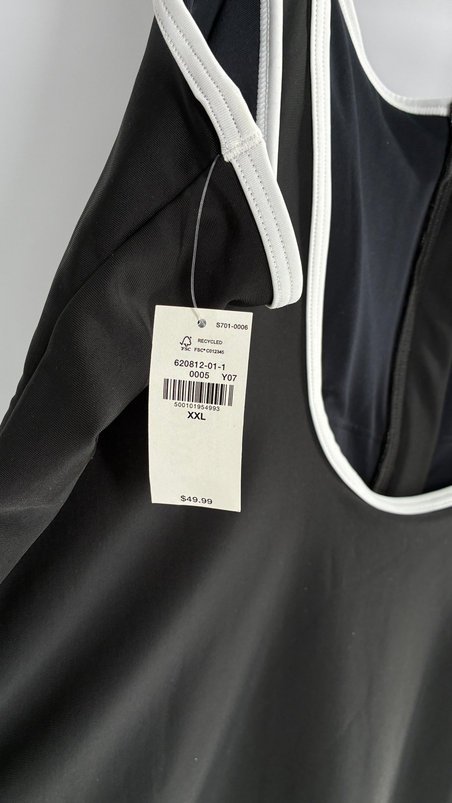 OLD NAVY Black Thick Zip Front Bathing Suit with Contrast White Piping and Tags Attached (XXL)