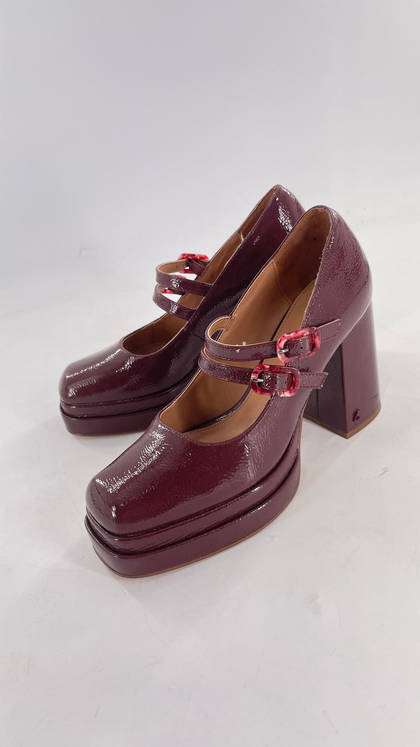 CIRCUS NY Burgundy Double Platform Chunky Heel Double Strap Mary Jane Steppers