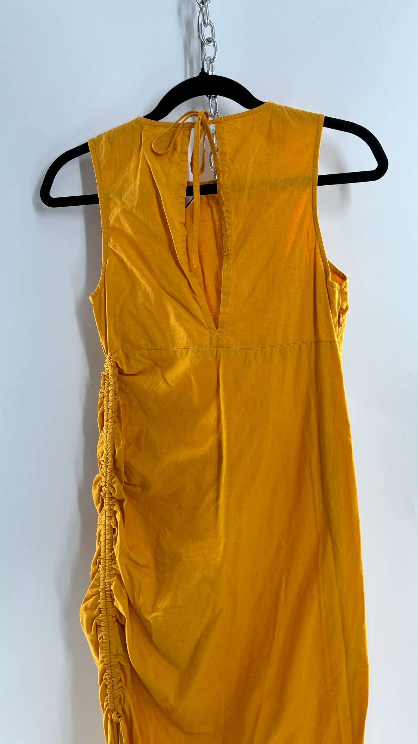 Urban Outfitters Mustard Yellow Cotton Ruche Side Slit Midi Dress (XS)