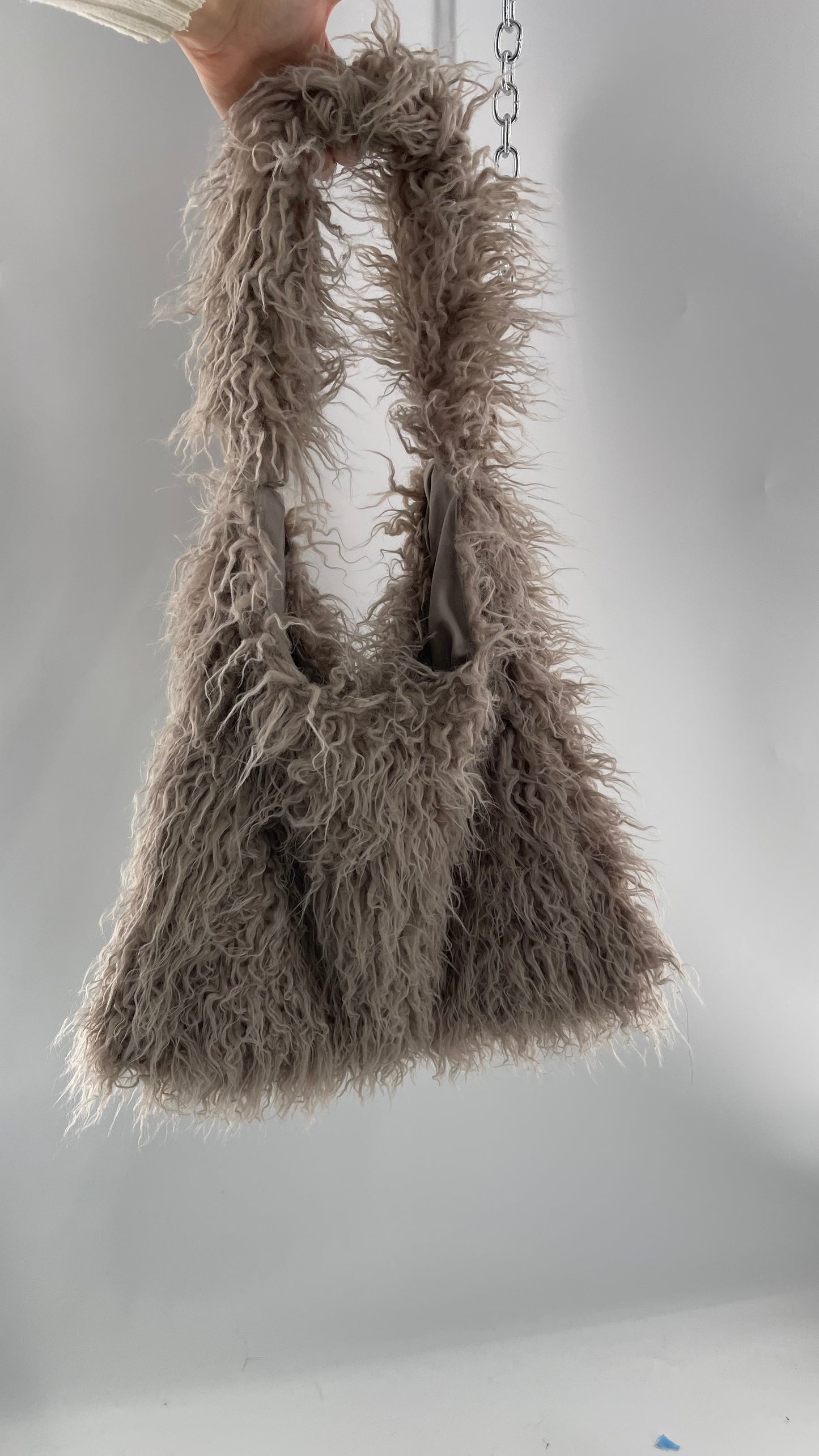 Free People Grey Shaggy Tote Bag