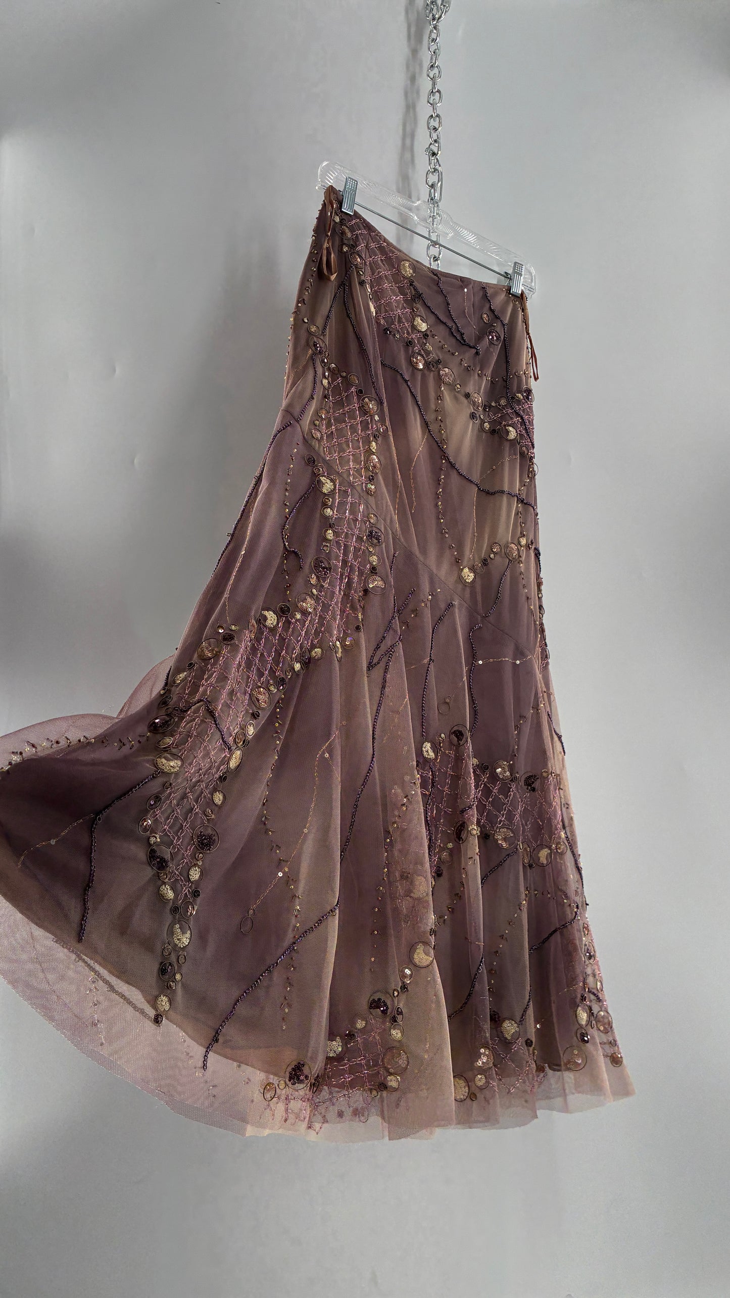 Vintage ALBERTO MAKALI Completely Embroidered and Beaded Maxi Asymmetric Dusty Purple Skirt (4)