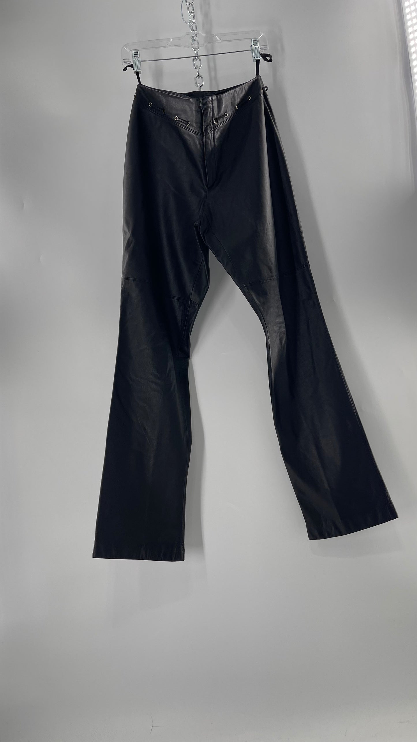 Vintage 90s RALPH Ralph Lauren Thin Leather Pants with Thread Through Grommet Detail on Waistline (4)