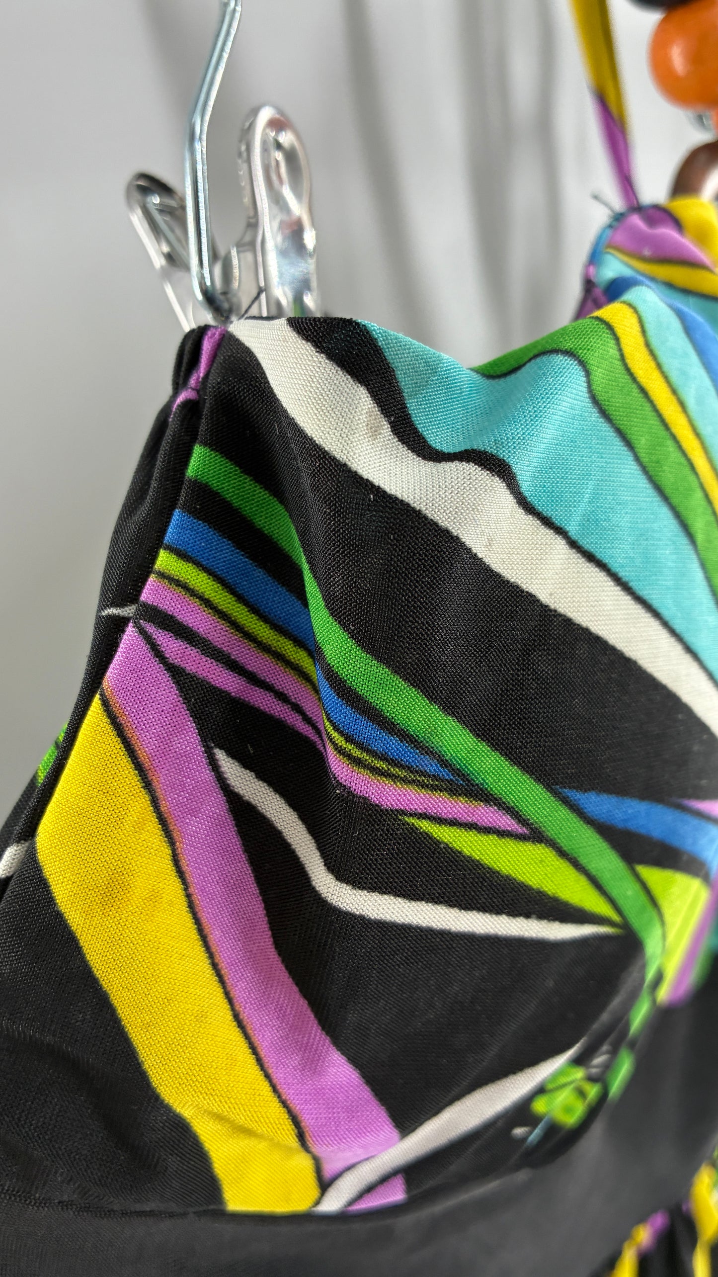 Vintage 1990s Halter Contrast Swirl Dress with Beaded Choker and Built in Bust Padding (Small)