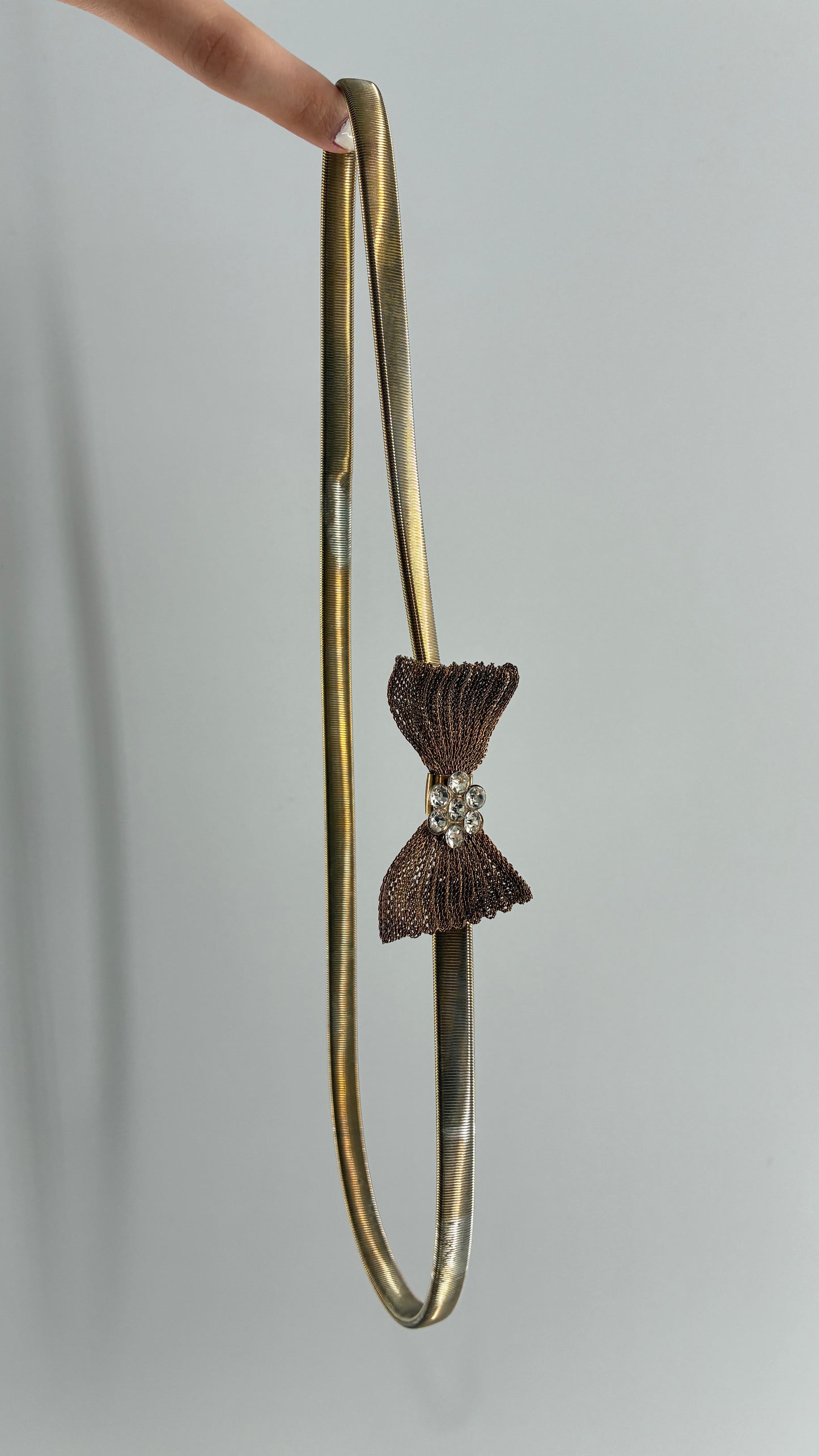 Vintage Silver and Gold Thin Stretchy Metal Belt with Mesh Bow