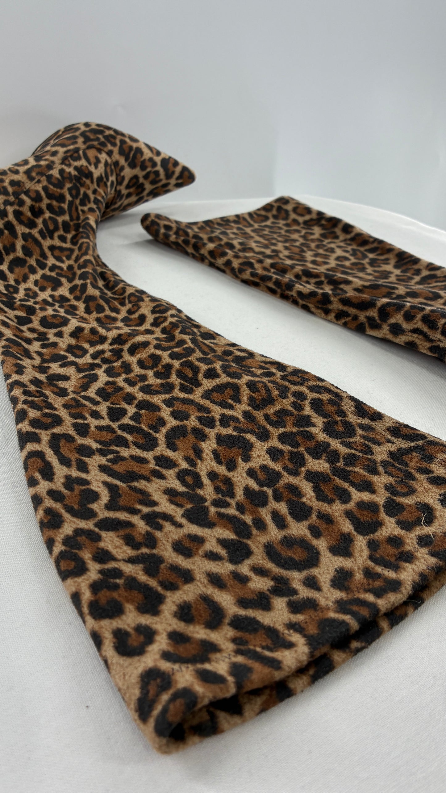 Vintage 1990s MARTINEZ VALERO Cheetah Print, Pointed Toe, Skinny Heel Knee High Boots (8)
