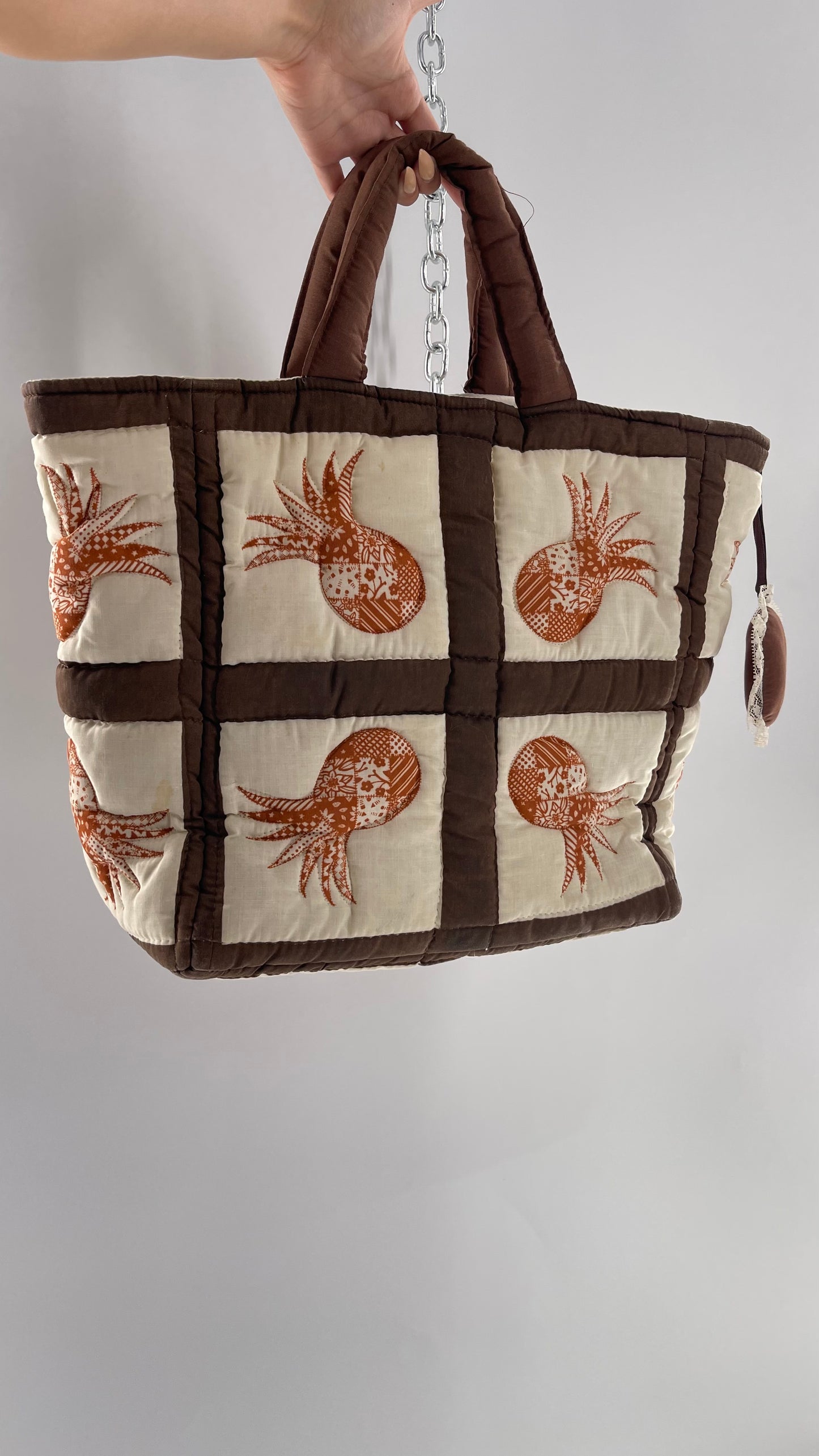 Vintage Patchwork Brown/Orange/Beige Handmade Quilted Tote