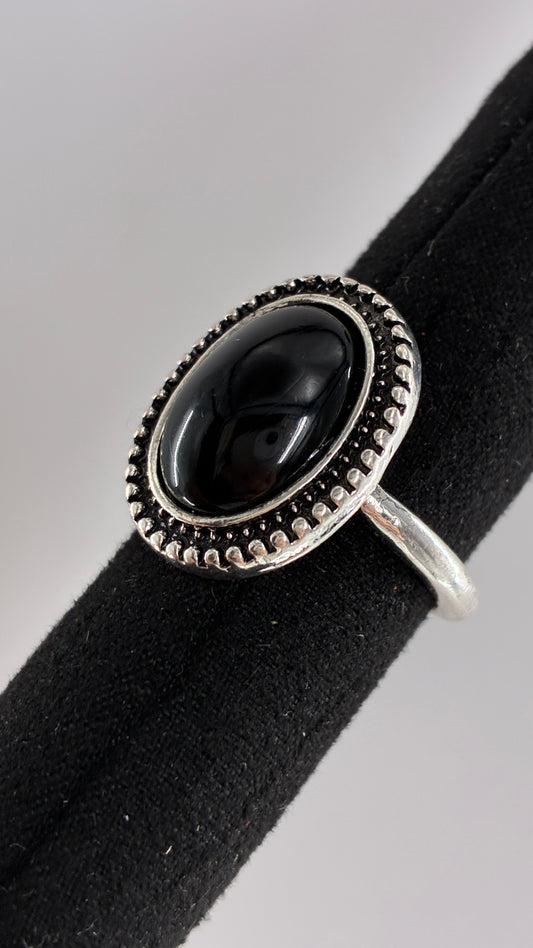Silver Black Faux Stone Ring