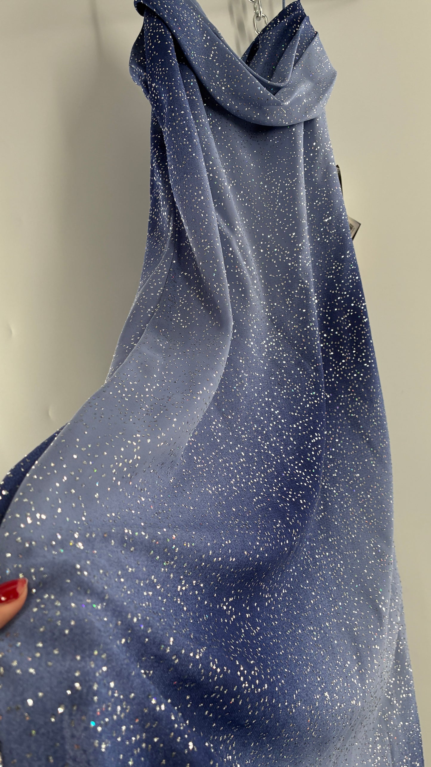 Deadstock Vintage ONYX Blue Iridescent Glitter Sparkle Draped Bust Gown (14)