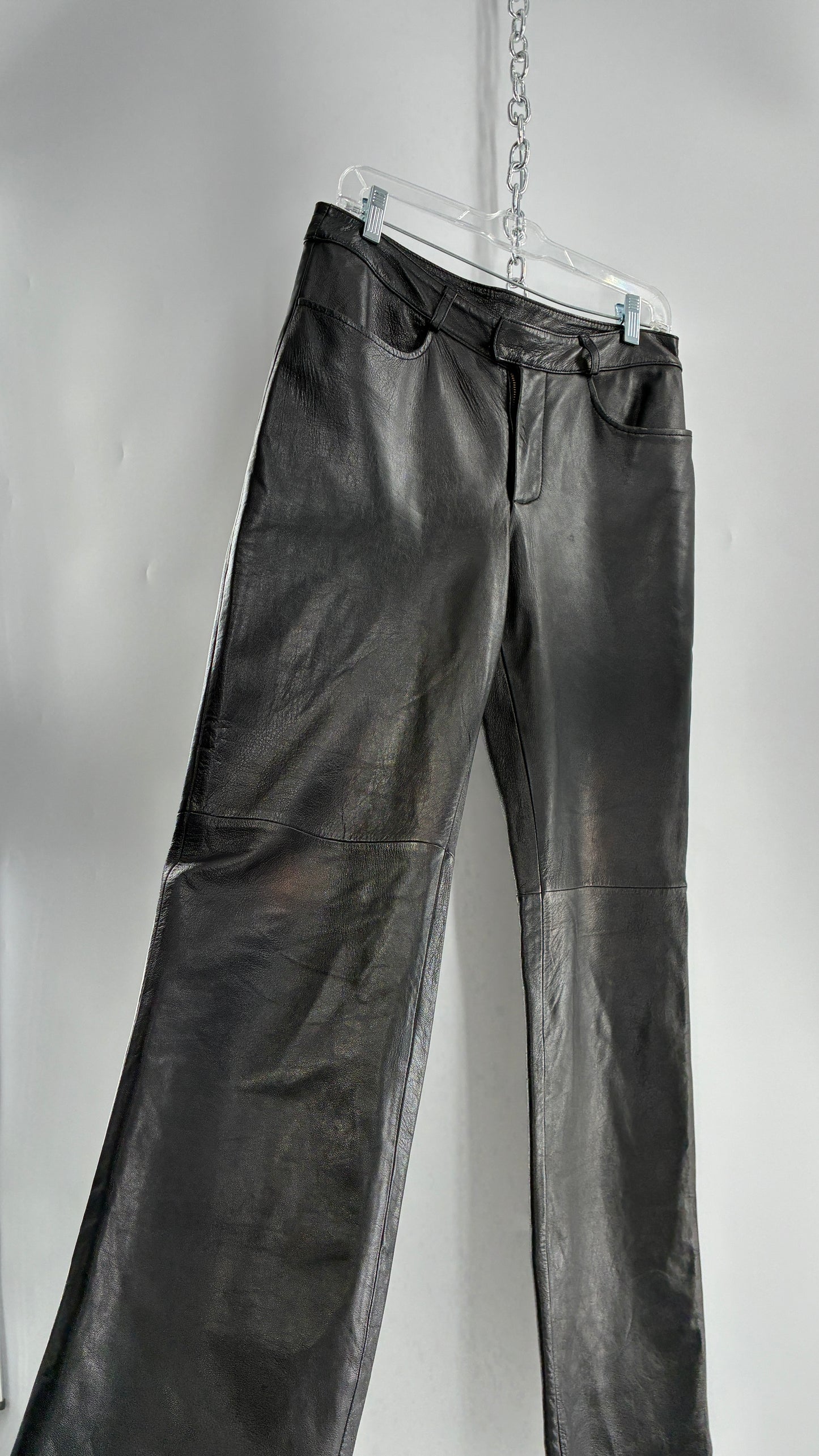 Vintage INC Black Soft Genuine Leather Side Closure Pants (6)