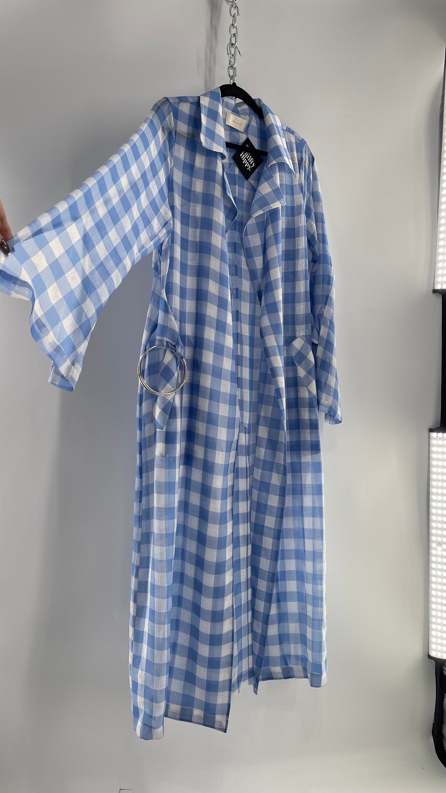 Capulet Anthropologie Gingham Baby Blue Coat/Cape (S)