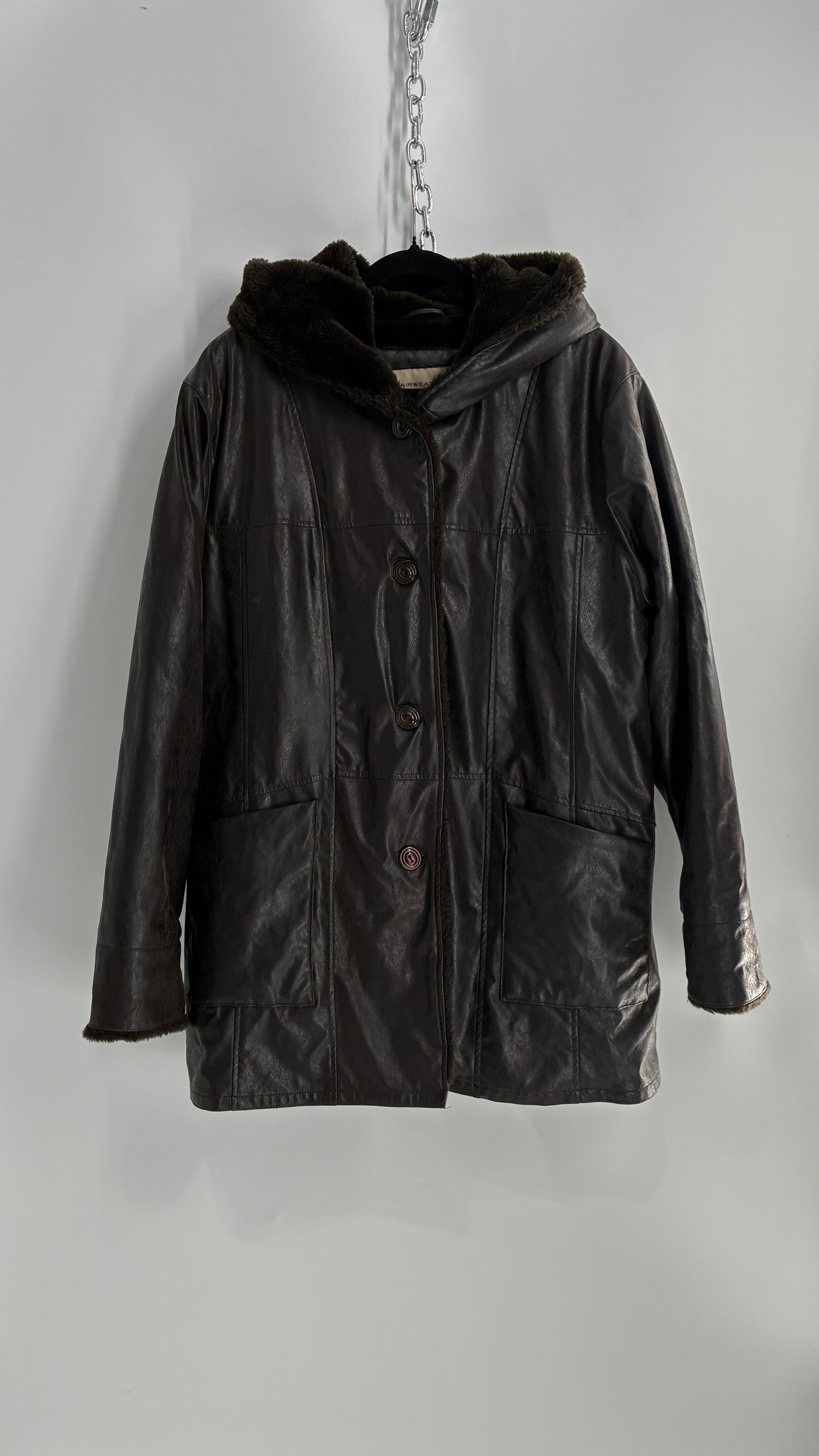 Vintage Vegan Leather FAIRWEATHER Faux Fur Lined Jacket (Large)