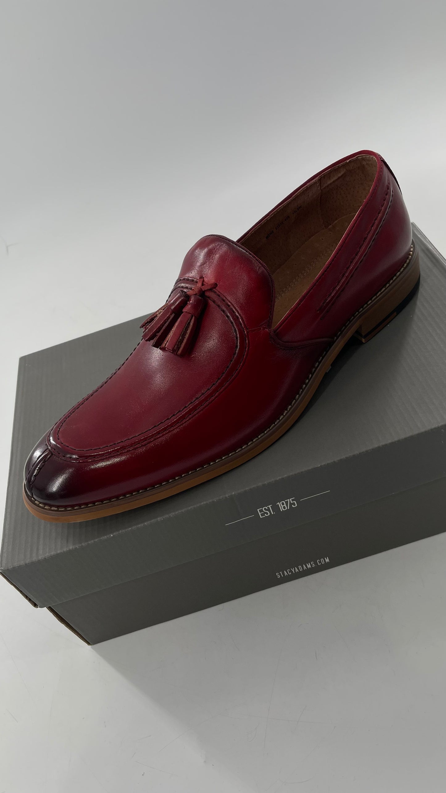 Stacy Adam’s Red Leather Donovan Mac Toe Drop Slip On Loafer (10.5)