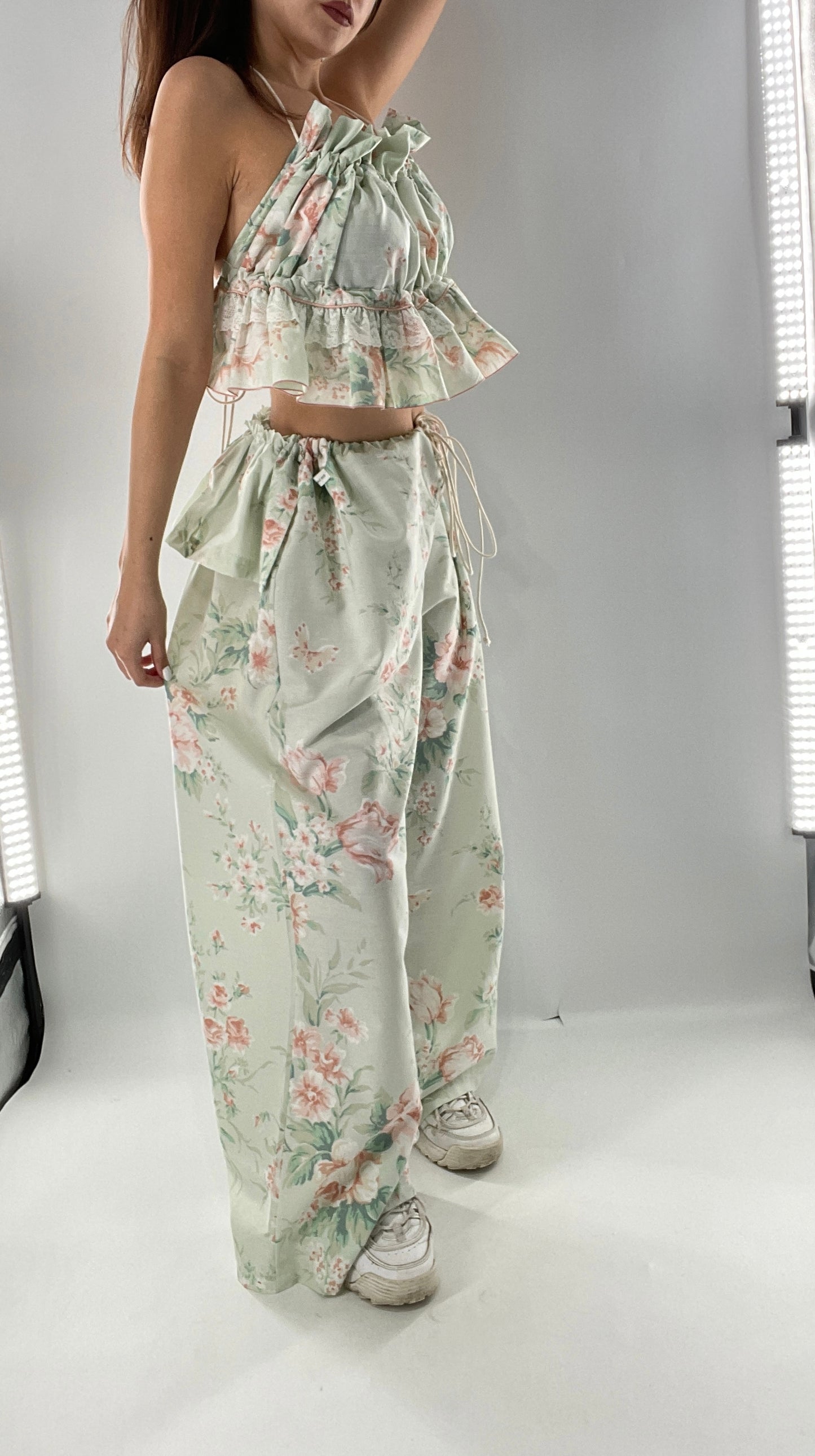 Vintage Set Covered in Delicate Dainty Florals, Butterflies, and Ruffles (One Size, Adjustable)