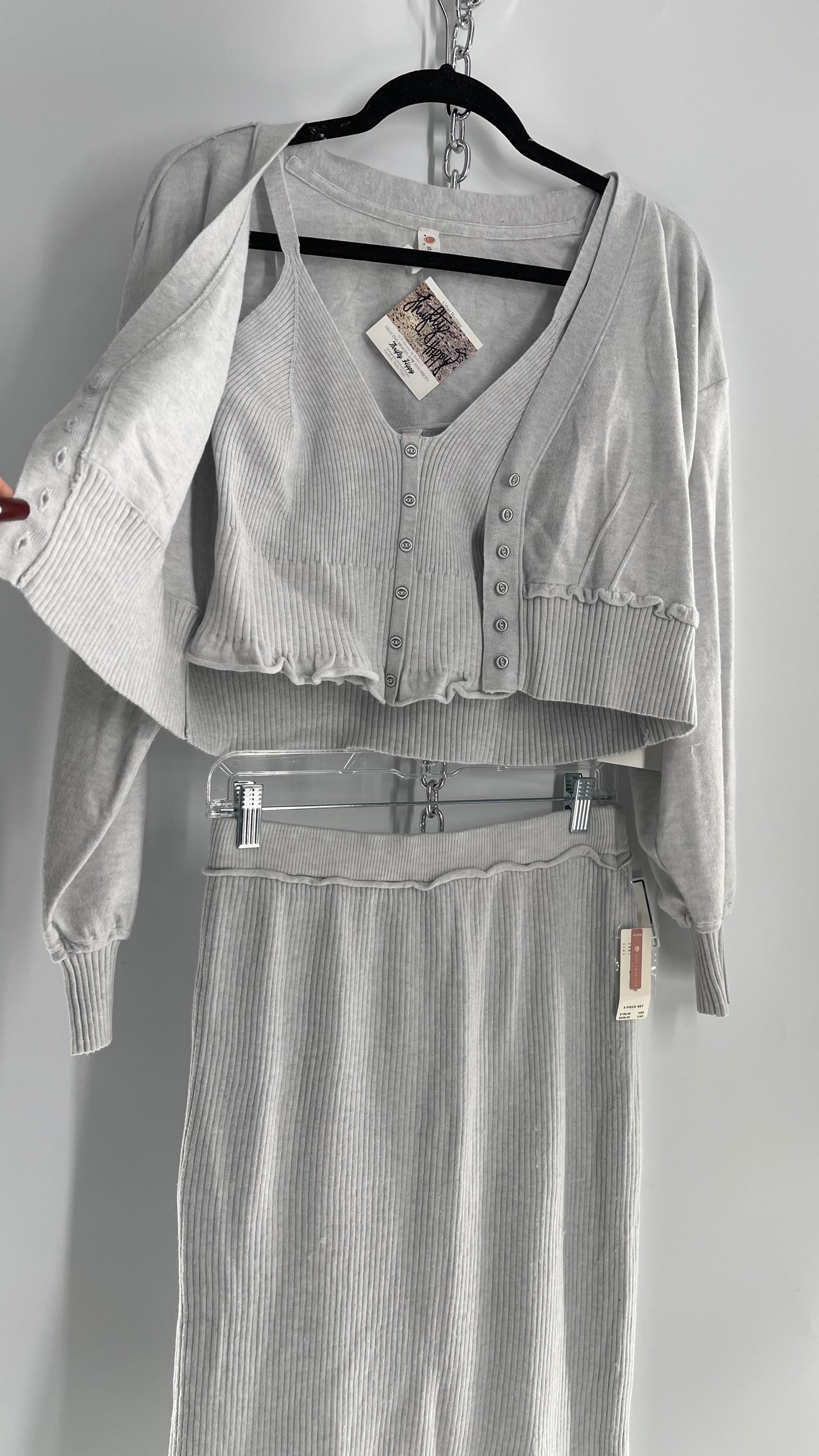 Daily Practice x Anthropologie 3-Piece Knit Loungewear Set: Button-front Tank, Cardigan and Skirt with Tags Attached (Medium)