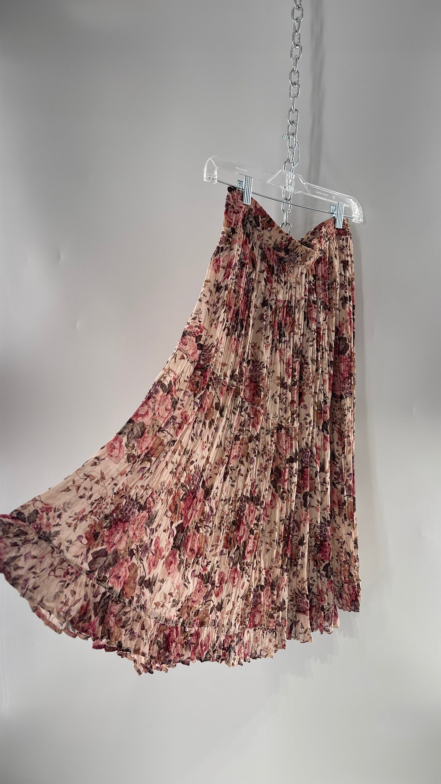 Vintage Hand Made Romantic Pink Floral Skirt (L)