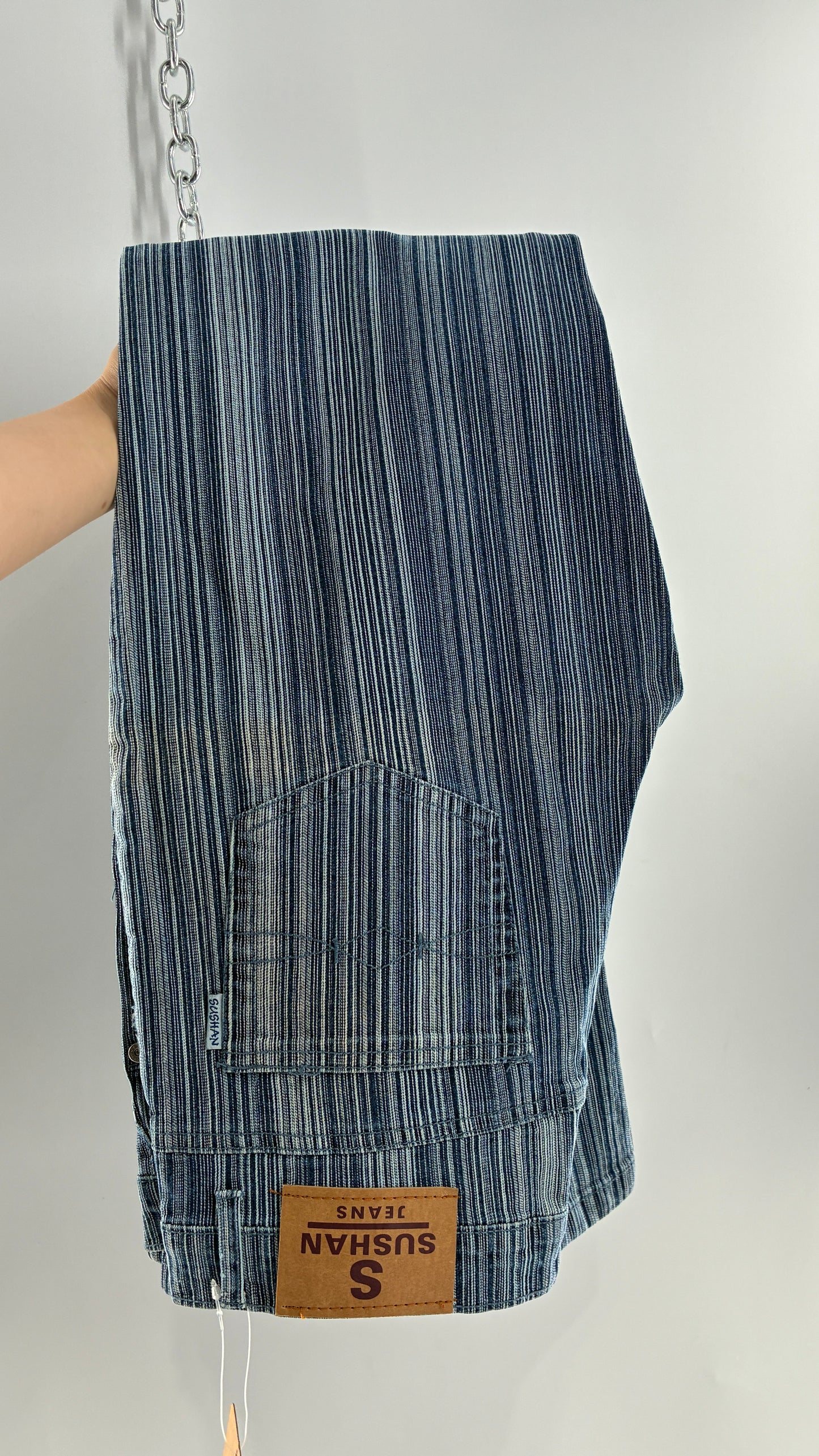 Deadstock Vintage SUSHAN Striped Denim Kickflares (XL)
