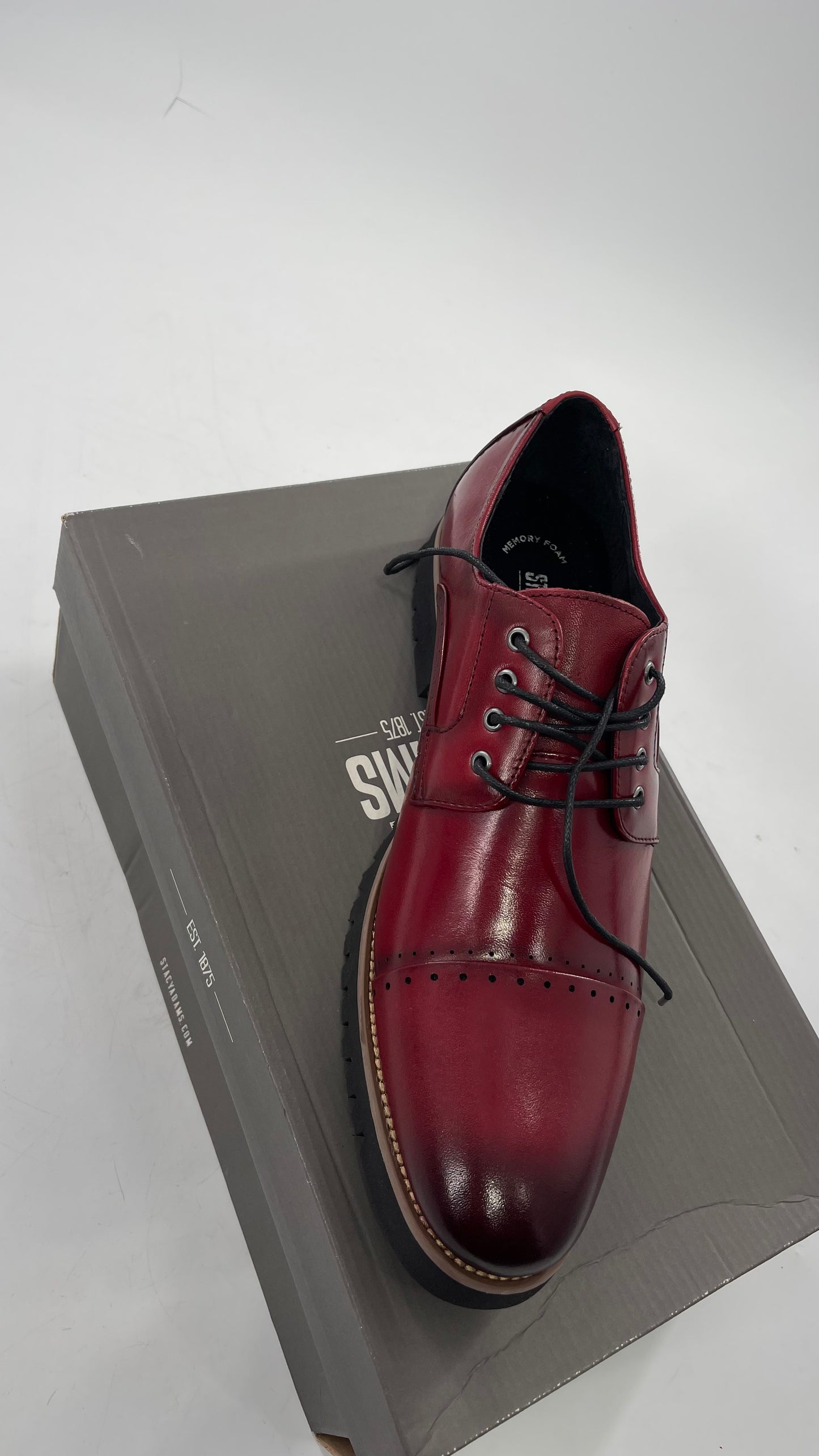 Stacy Adam’s Cherry Red Leather Oxfords with Cap Toe Detail (10)