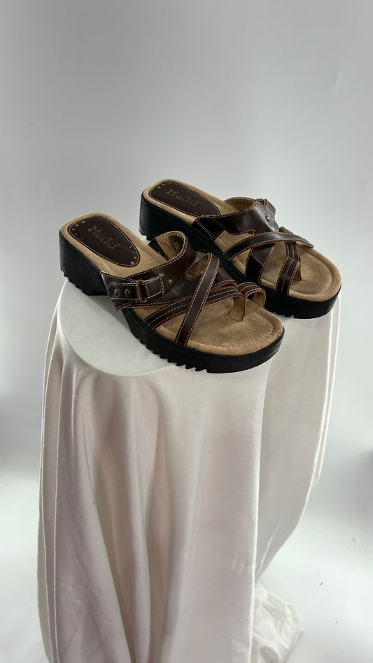 Vintage MUDD Block Heel Brown Leather Strappy Sandals (6.5)