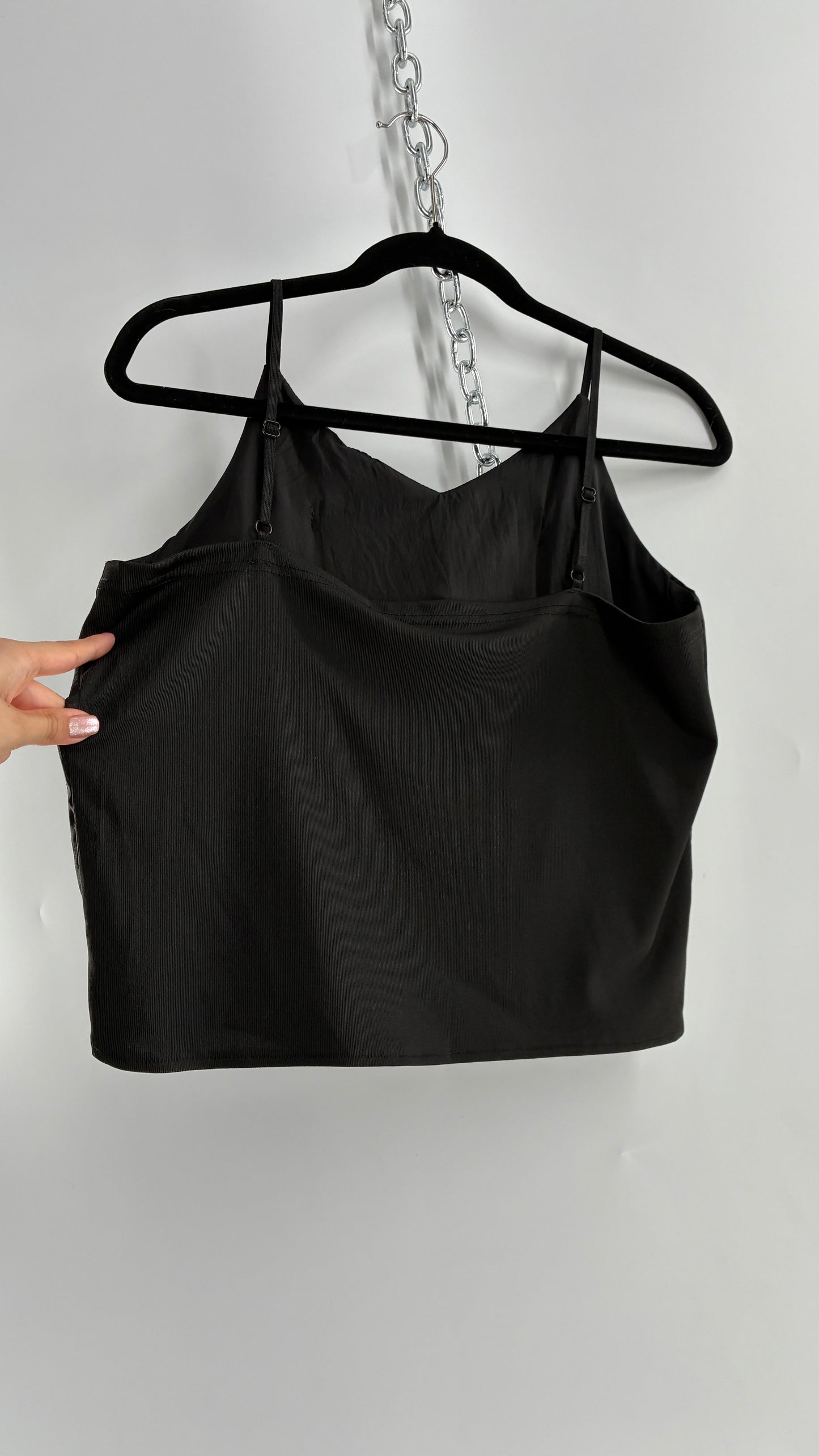 Vintage Black Silky Floral Camisole with Built in Padding (Large)