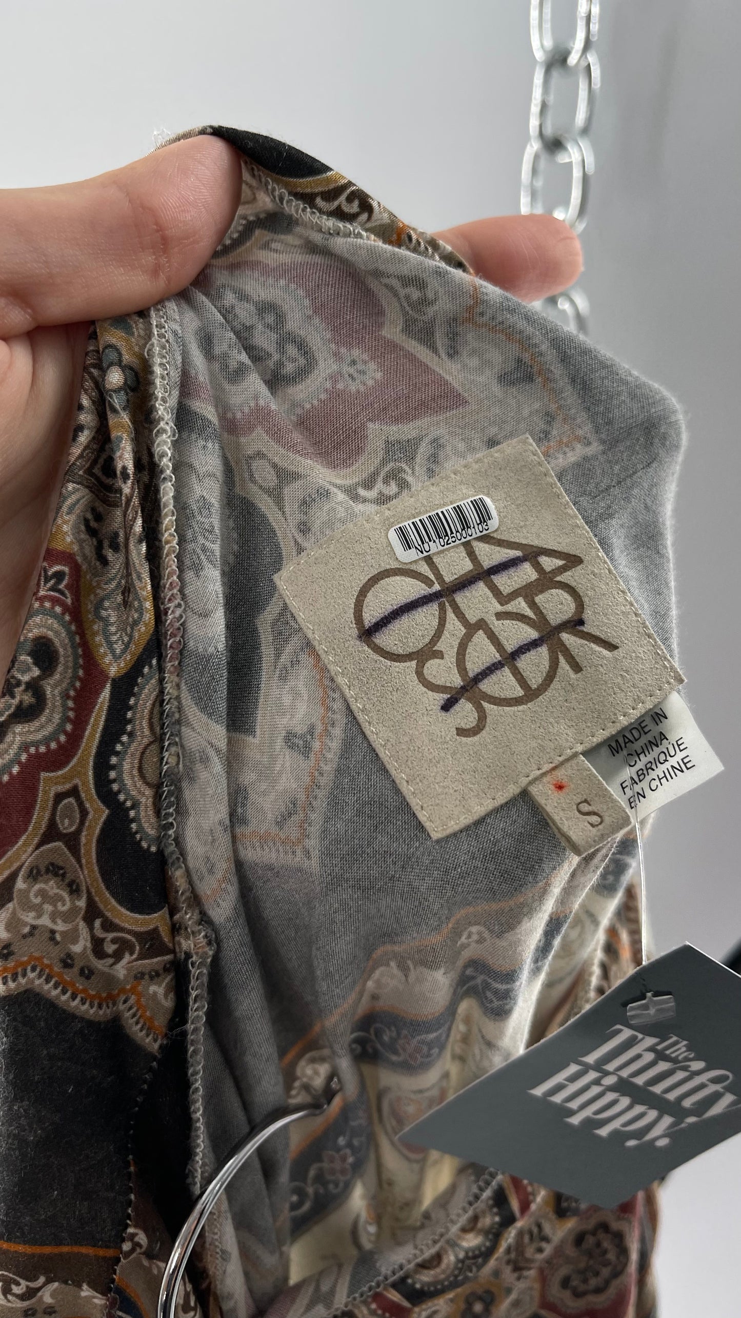 Free People CHASER Neutral Paisley Patterned Sleeveless High Neck Blouse (Small)