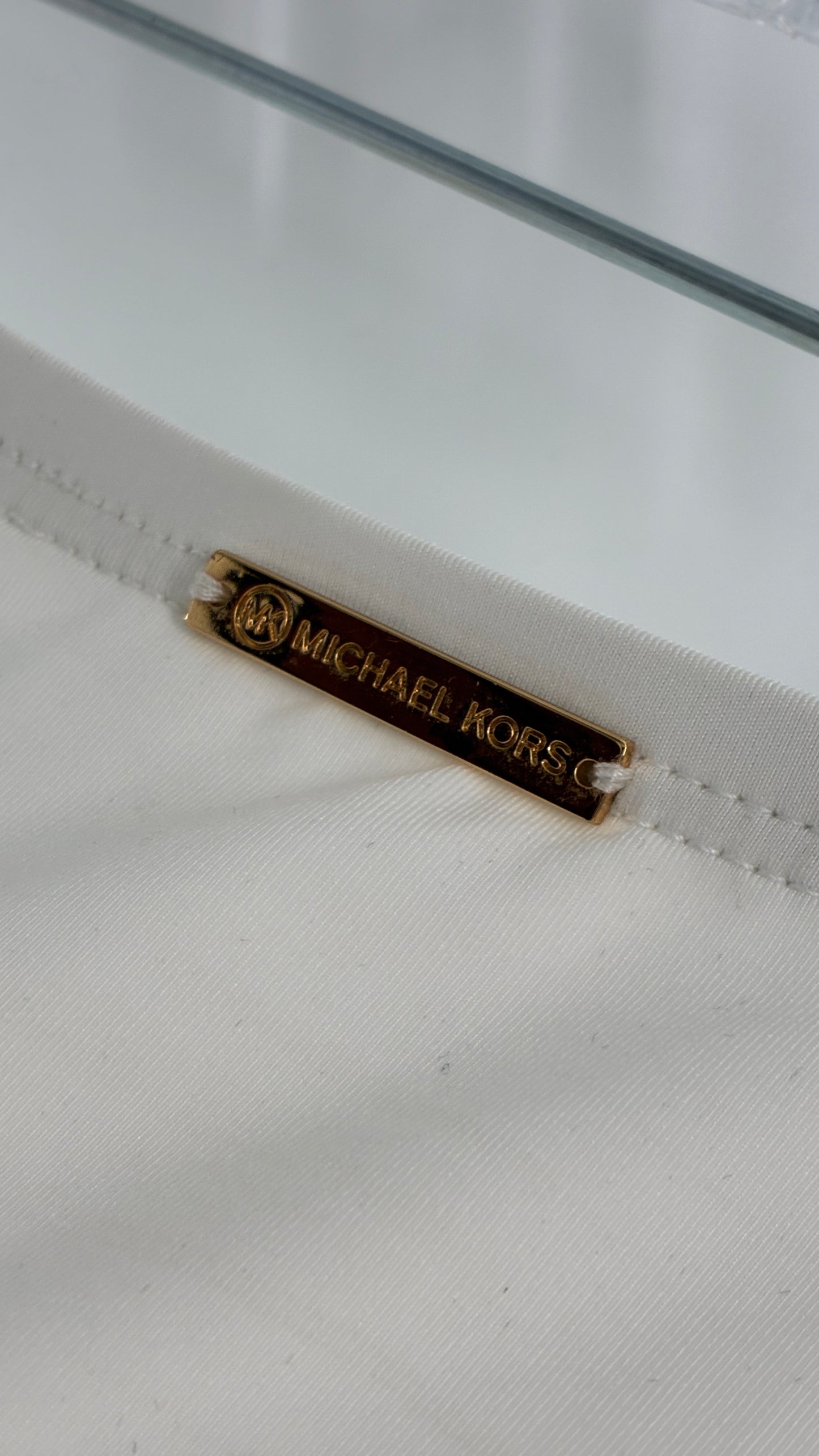 Michael Kors White Tube Top with Gold Underbust Chain Detail and Underwire Bra (Large)