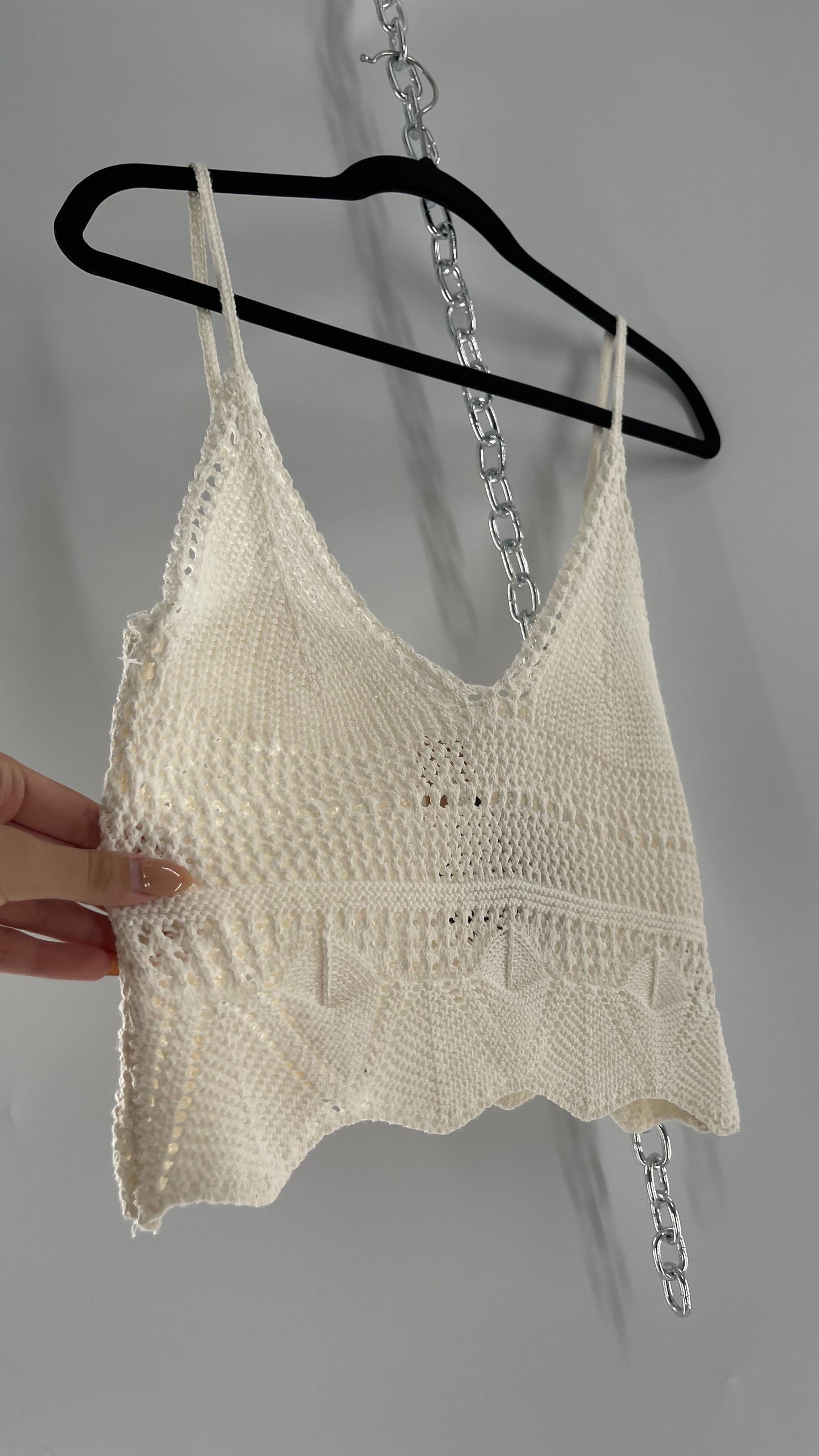 Anthropologie Pilcro White Crochet Cropped Tank (Small)