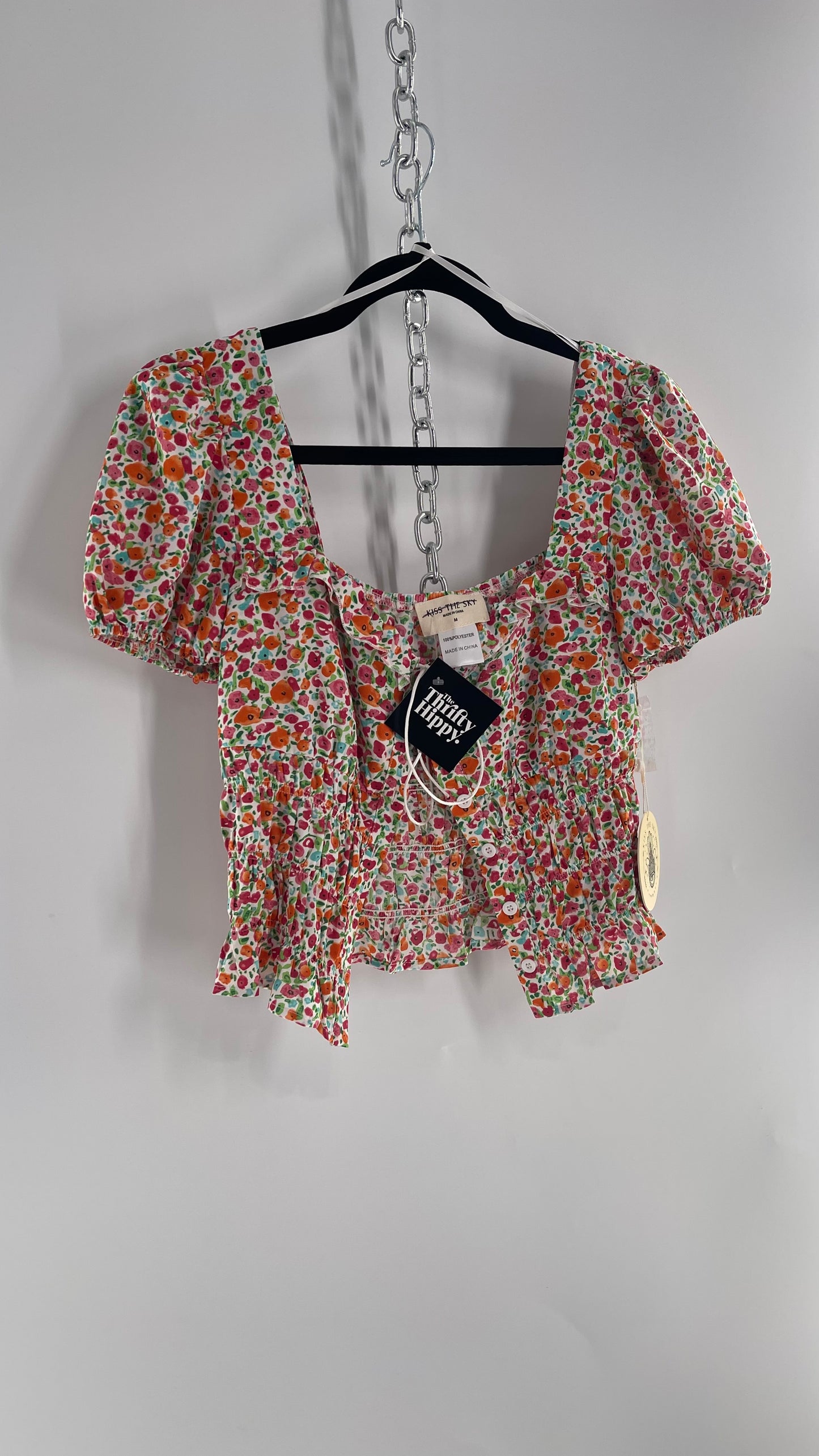 Free People Kiss The Sky Ribbon Bust Floral Prairie Top (Medium)