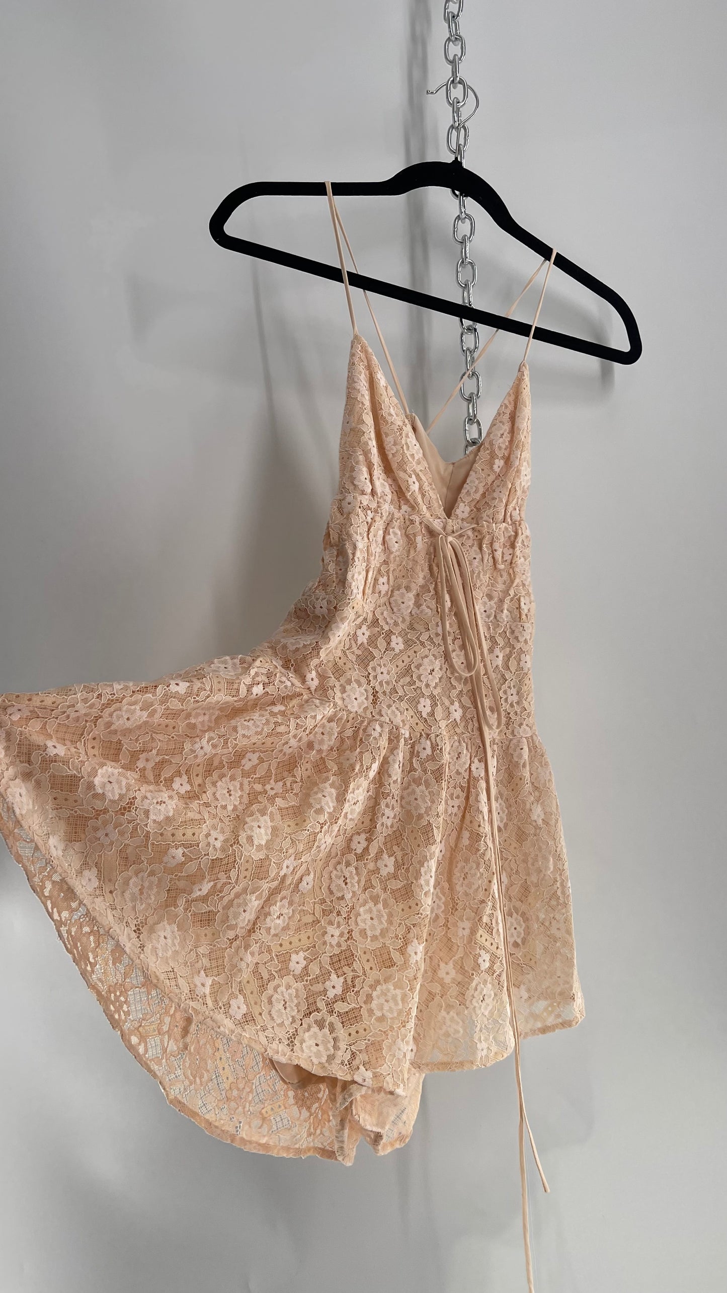 Free People Lexi Strappy Lace Baby Pink Romper with Tags (XS)