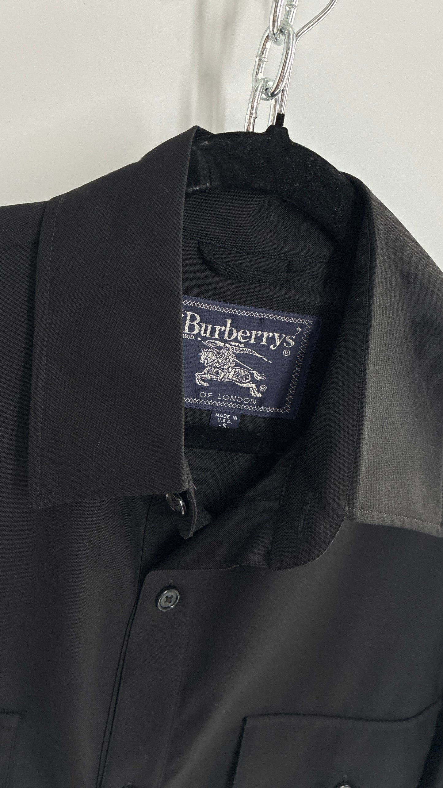 Vintage BURBERRY Black 100% Worsted Cashmere Button Up with Tags Attached (Small)