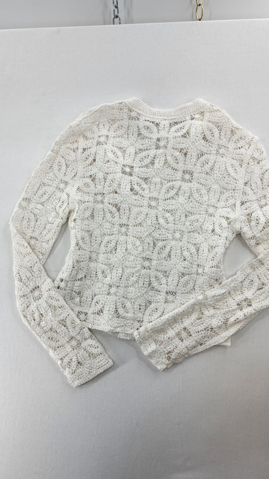 Imported Portuguese 100% Cotton Crochet Cardigan NWOT (Medium)