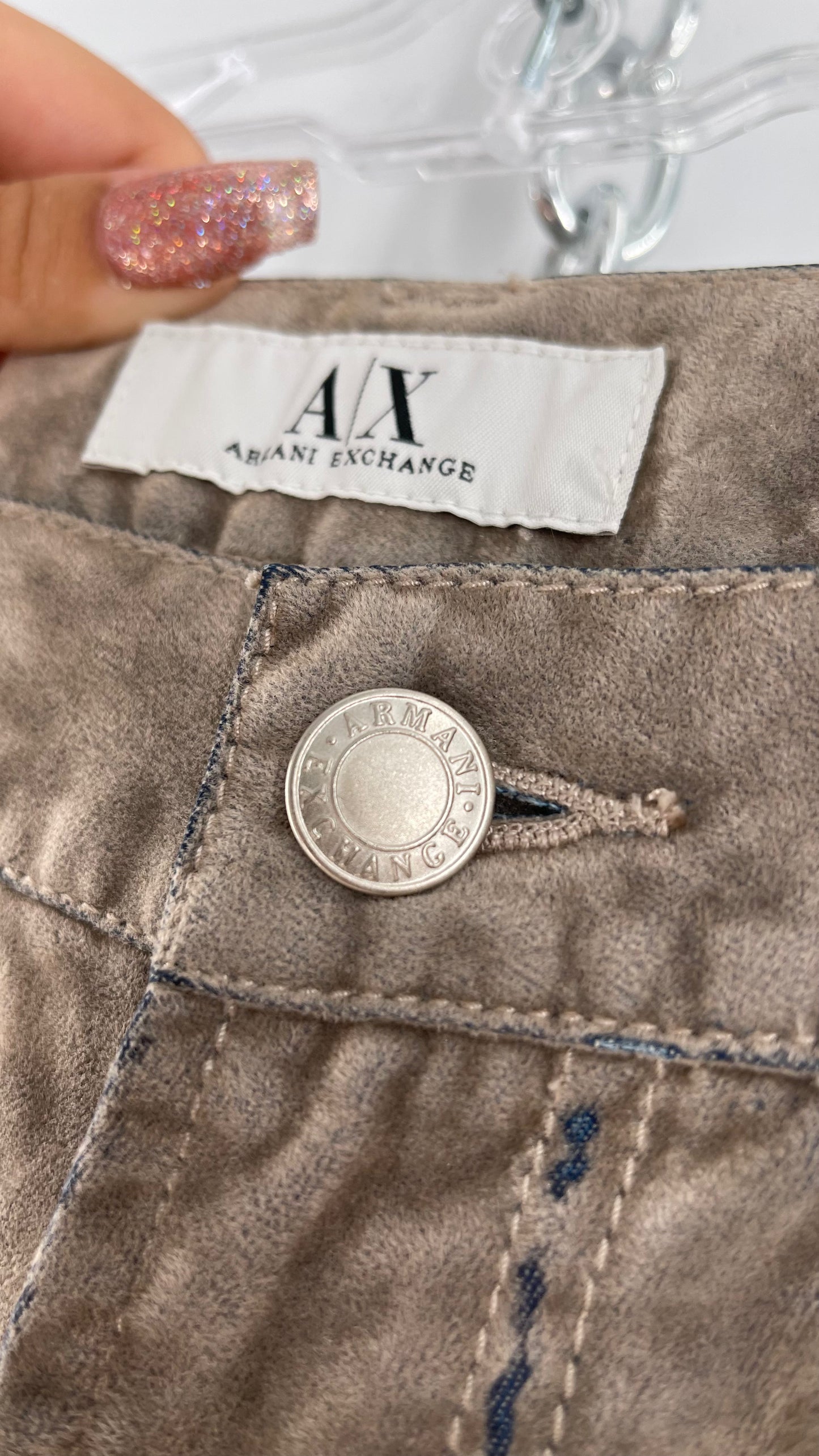Armani Exchange Grey Velour Straight Legs with Denim Seam Details (Size 4)