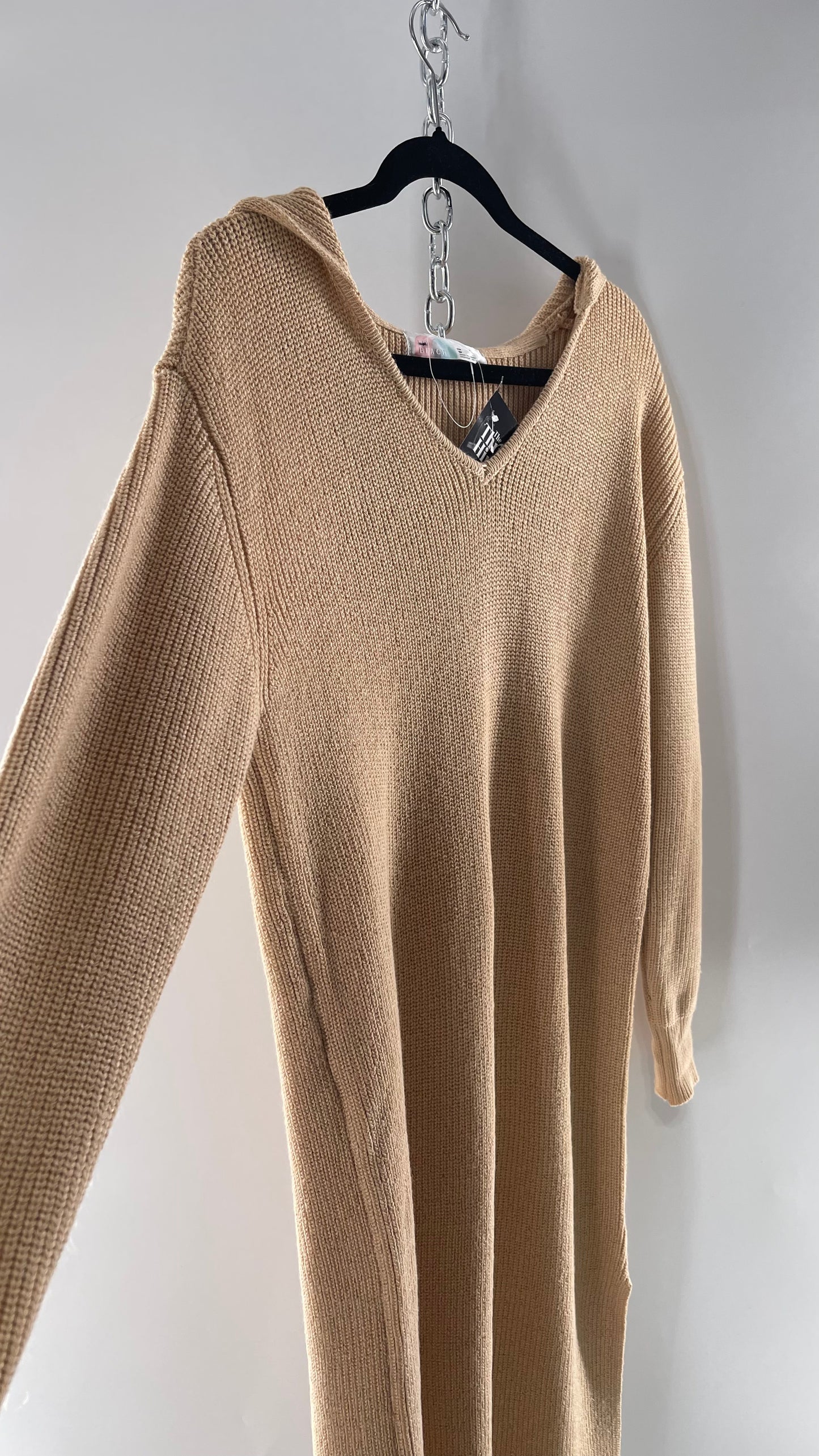 Free People Tan Knit Hoodie Maxi (XS)