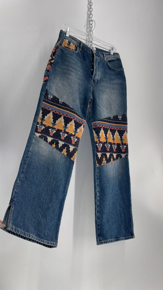 Free People Corduroy Geometric Knee and Bum Patch Jeans (28)