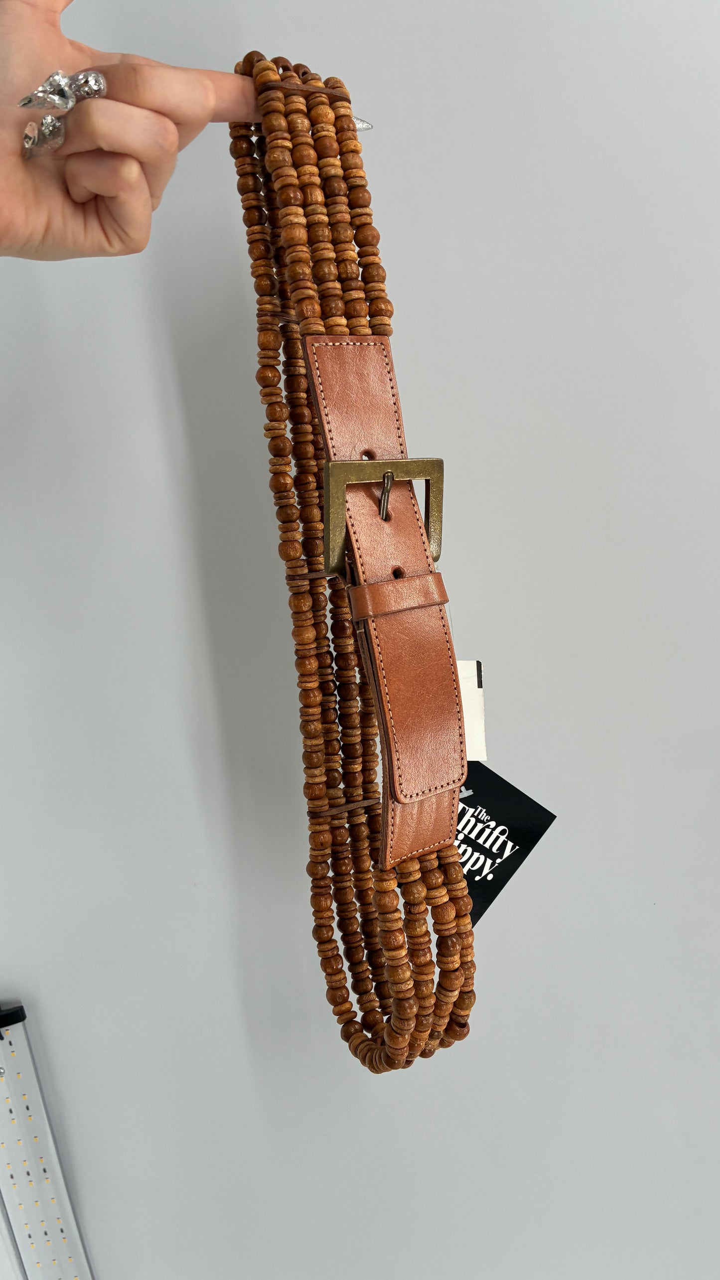 Vintage Leather, Beaded Belt with Tags Attached (Medium)