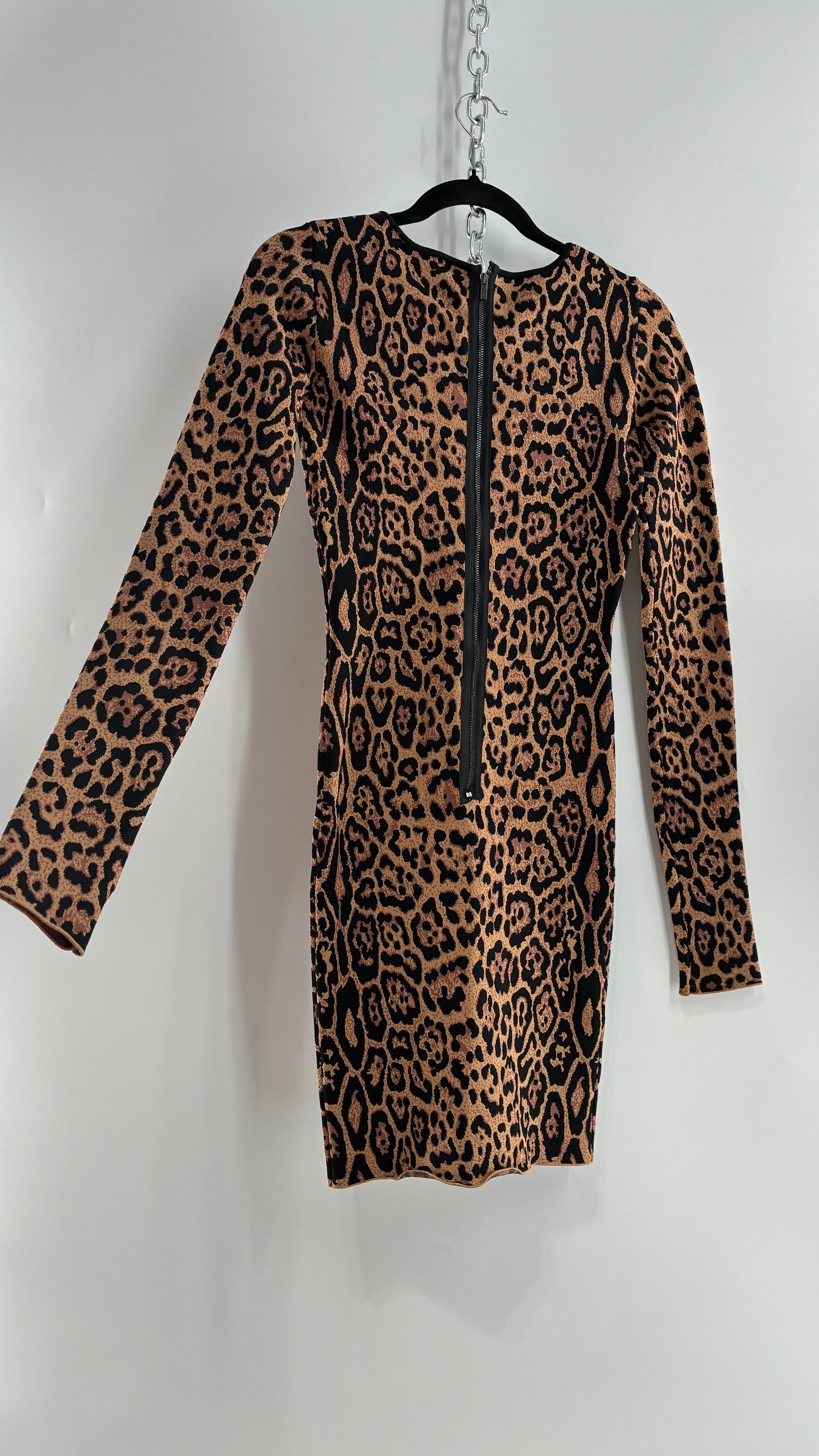Vintage BCBG MAXAZRIA Sheena Ultra Thick Knit, Compression Leopard/Cheetah Printed Mini Dress (XS)