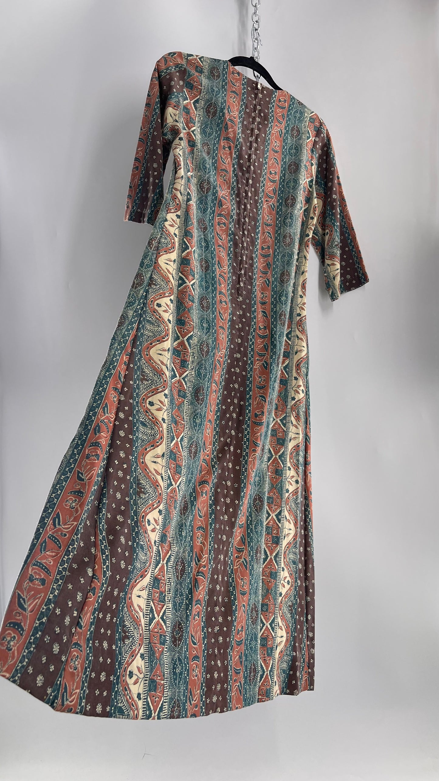 Vintage 1970s Tiffany Loungewear Full Length Brown/Blue Dress (11/12)