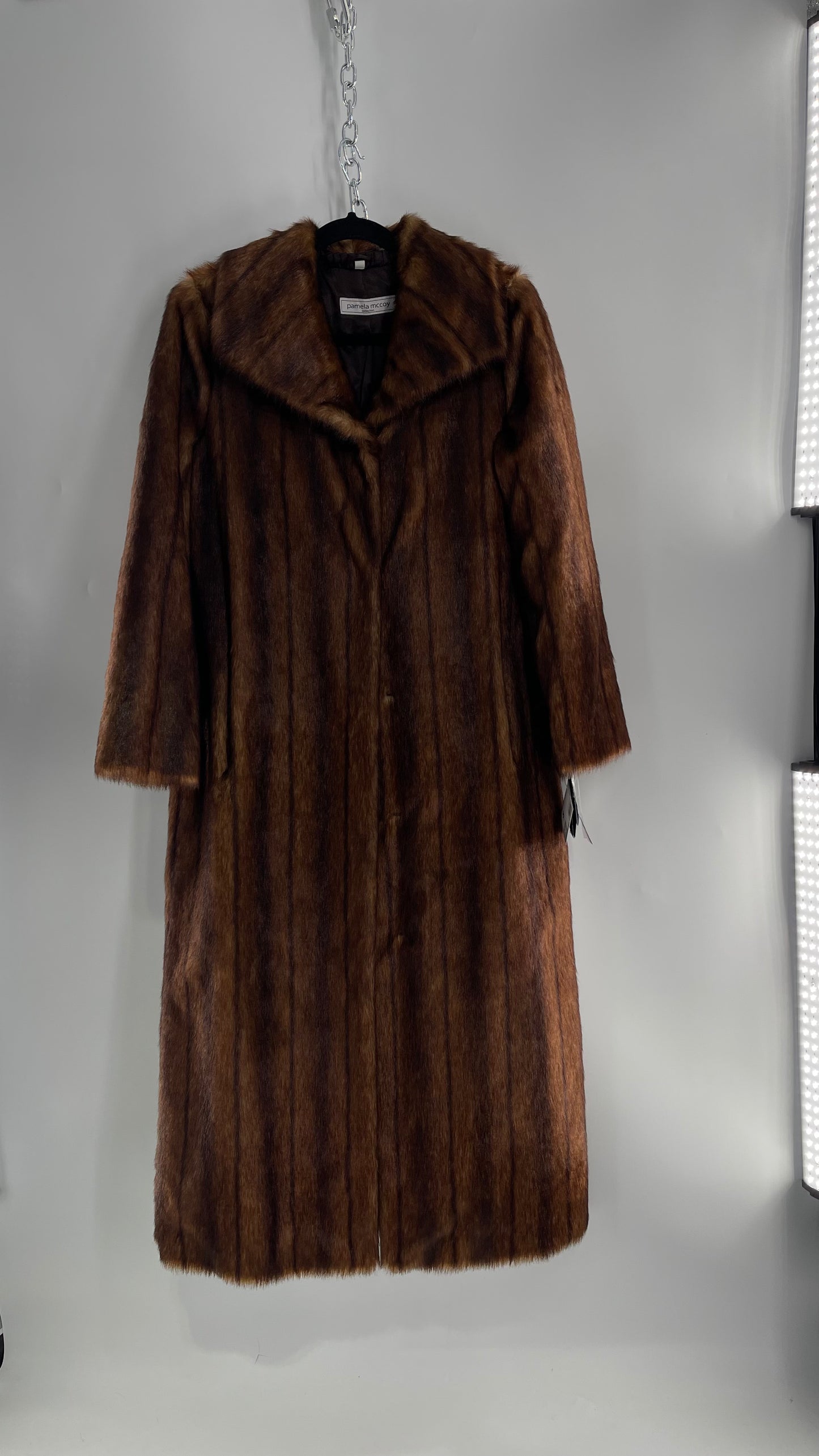 Deadstock Vintage Pamela McCoy Full Length Faux Fur Duster Coat (XS)
